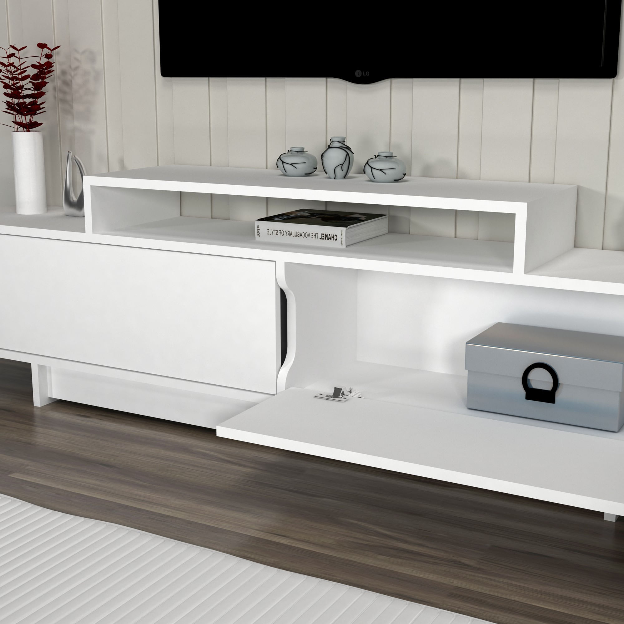 Comoda tv, Hanah Home, pal melaminat, alb, 180x50.2x29.6 cm — imaginea 4
