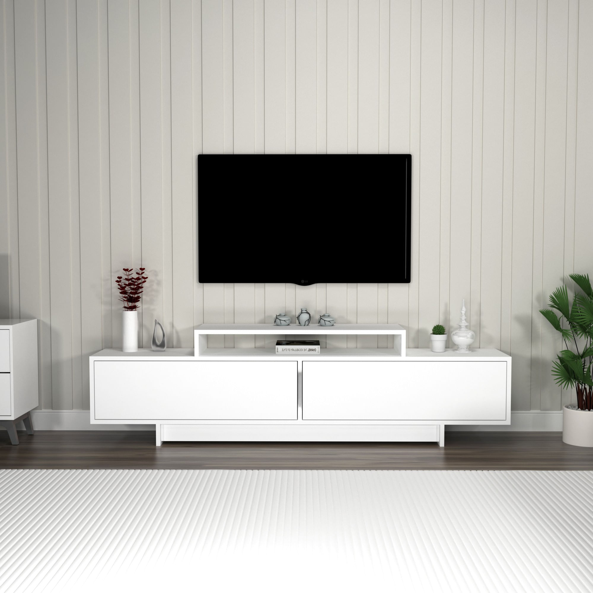 Comoda tv, Hanah Home, pal melaminat, alb, 180x50.2x29.6 cm — imaginea 5