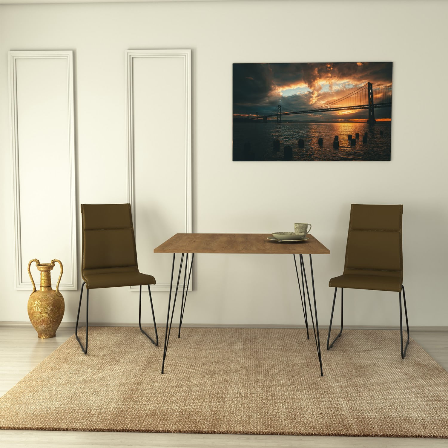 Masa, Hanah Home, pal melaminat, stejar caucazian, 90x90x75 cm — imaginea 5