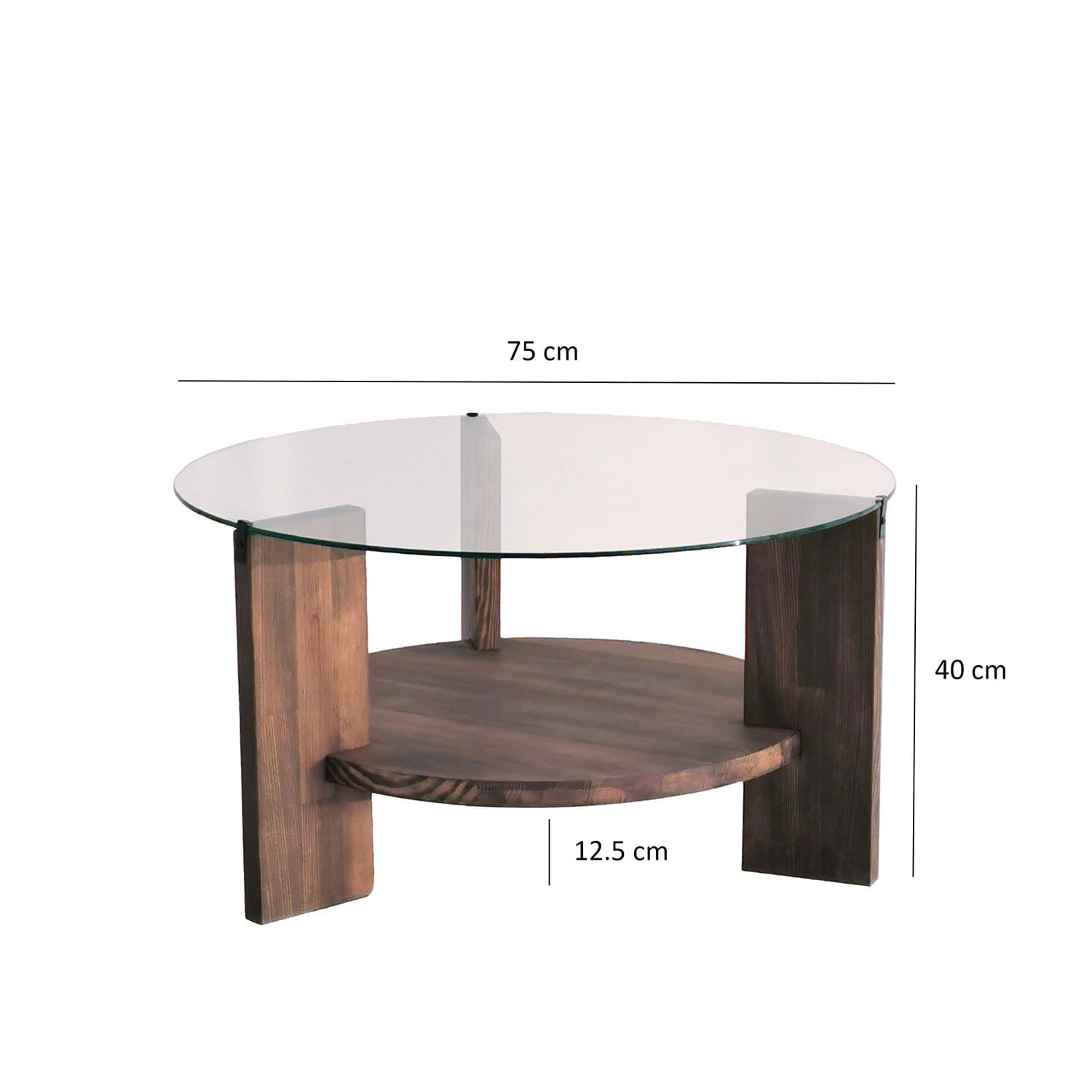 Masuta de cafea, Hanah Home, lemn masiv si sticla, nuc, 75x75x40 cm - imagine 6