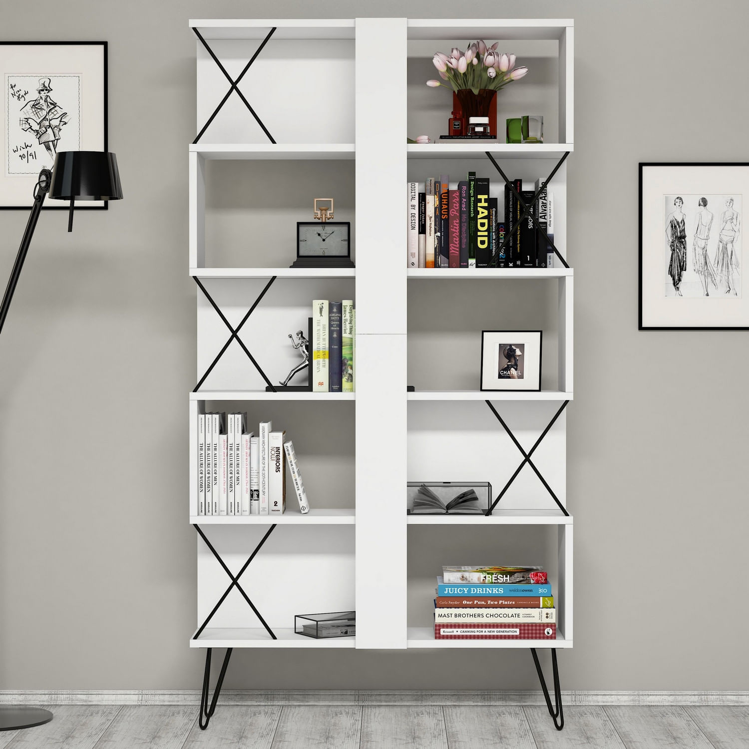 Birou cu rafturi, Hanah Home, pal melaminat, alb negru, 120x60x78.8 cm, 845HCT3827 — imaginea 2