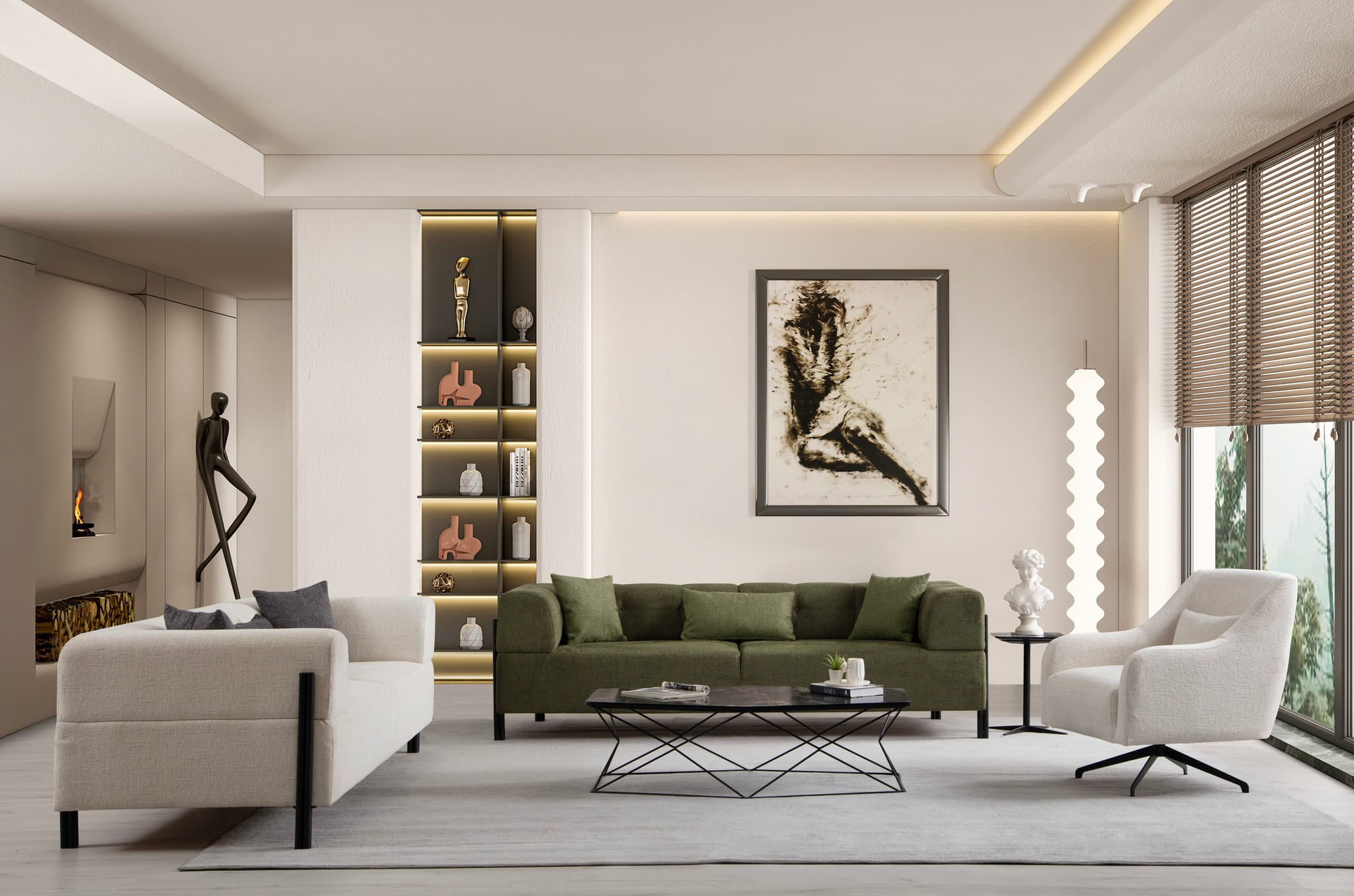 Canapea 3 locuri, Hanah Home, lemn fag si pal, alb, 225x93x75 cm — imaginea 4
