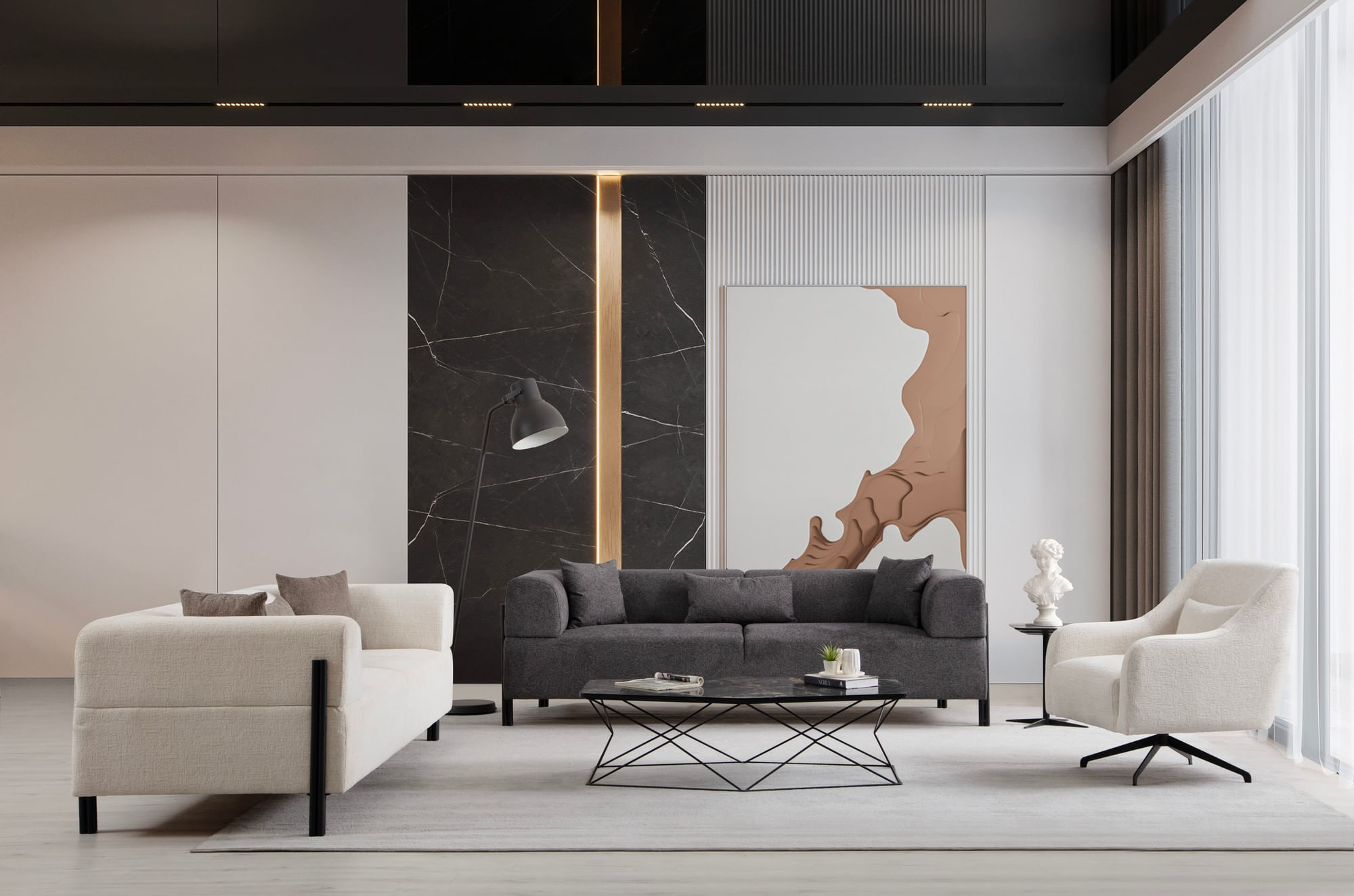 Canapea 3 locuri, Hanah Home, lemn fag si pal, alb, 225x93x75 cm — imaginea 6