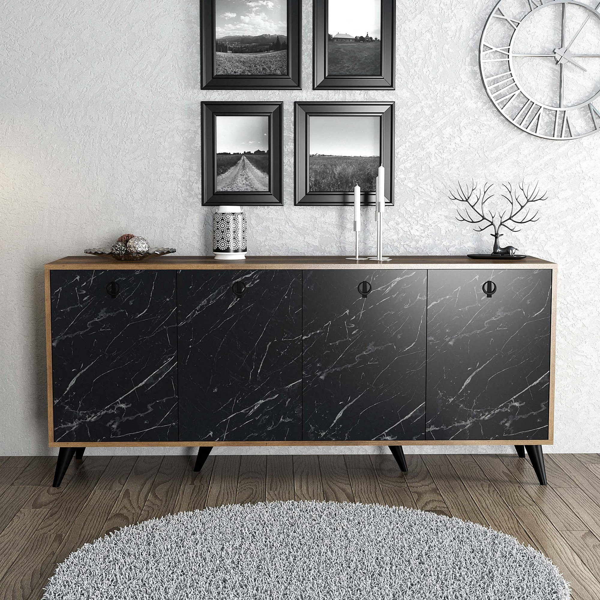 Consola, Hanah Home, pal melaminat, nuc si marmura neagra, 180x45x80 cm — imaginea 2
