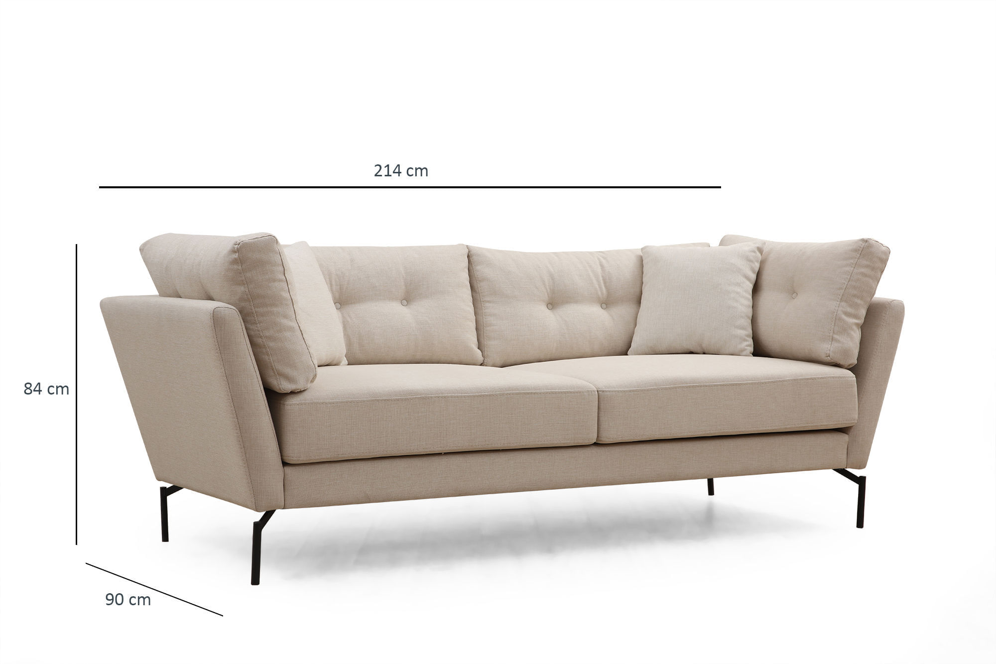 Canapea 3 locuri, Hanah Home, lemn fag si pal, crem, 214x90x84 cm — imaginea 10