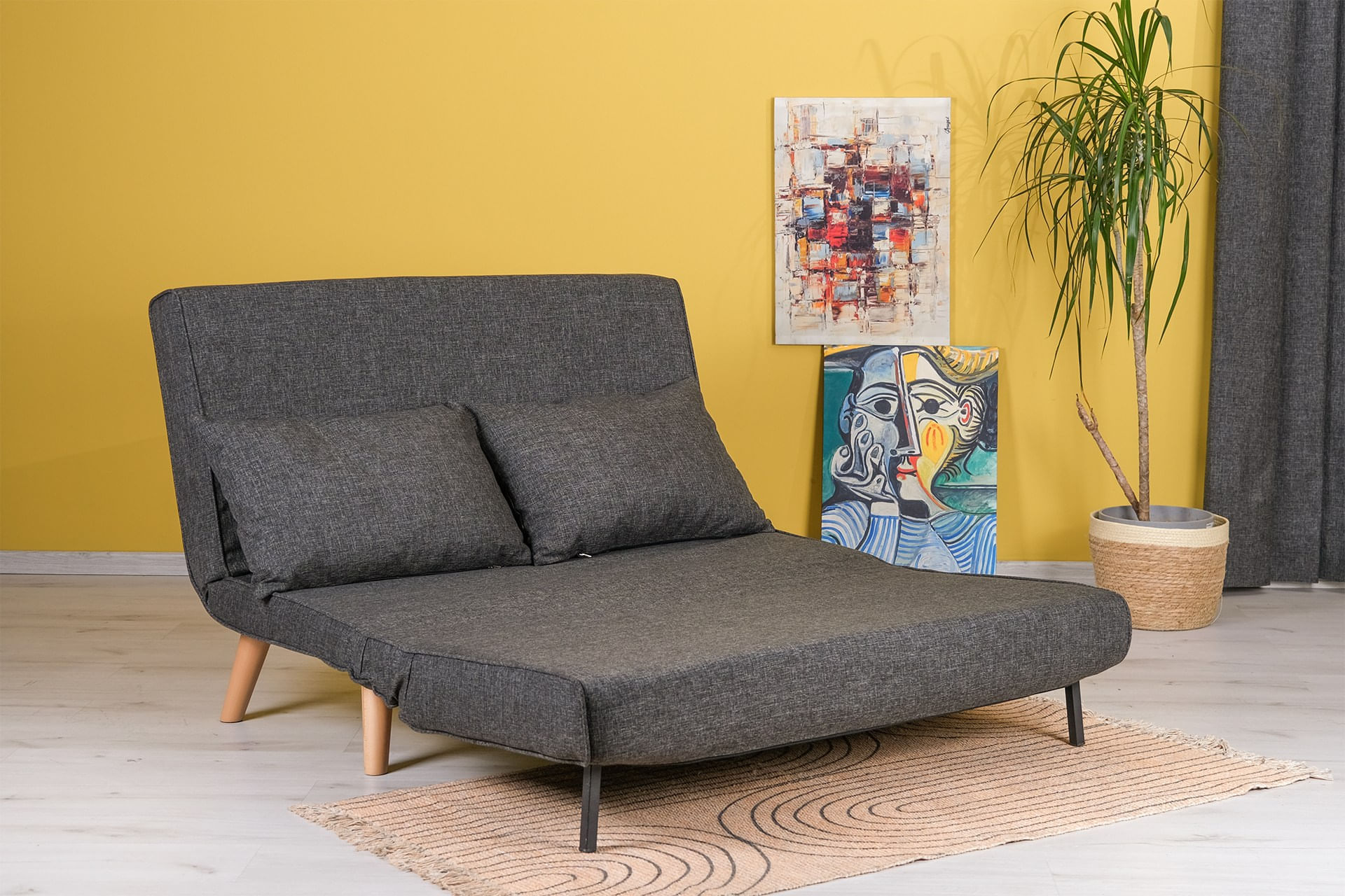 Canapea extensibila, Hanah Home, metal si poliester, gri inchis, 120x79x80 cm — imaginea 3