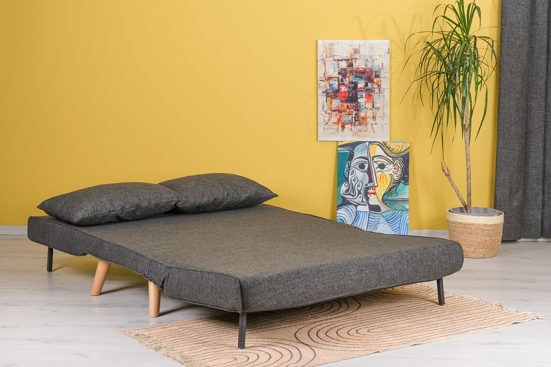 Canapea extensibila, Hanah Home, metal si poliester, gri inchis, 120x79x80 cm — imaginea 4