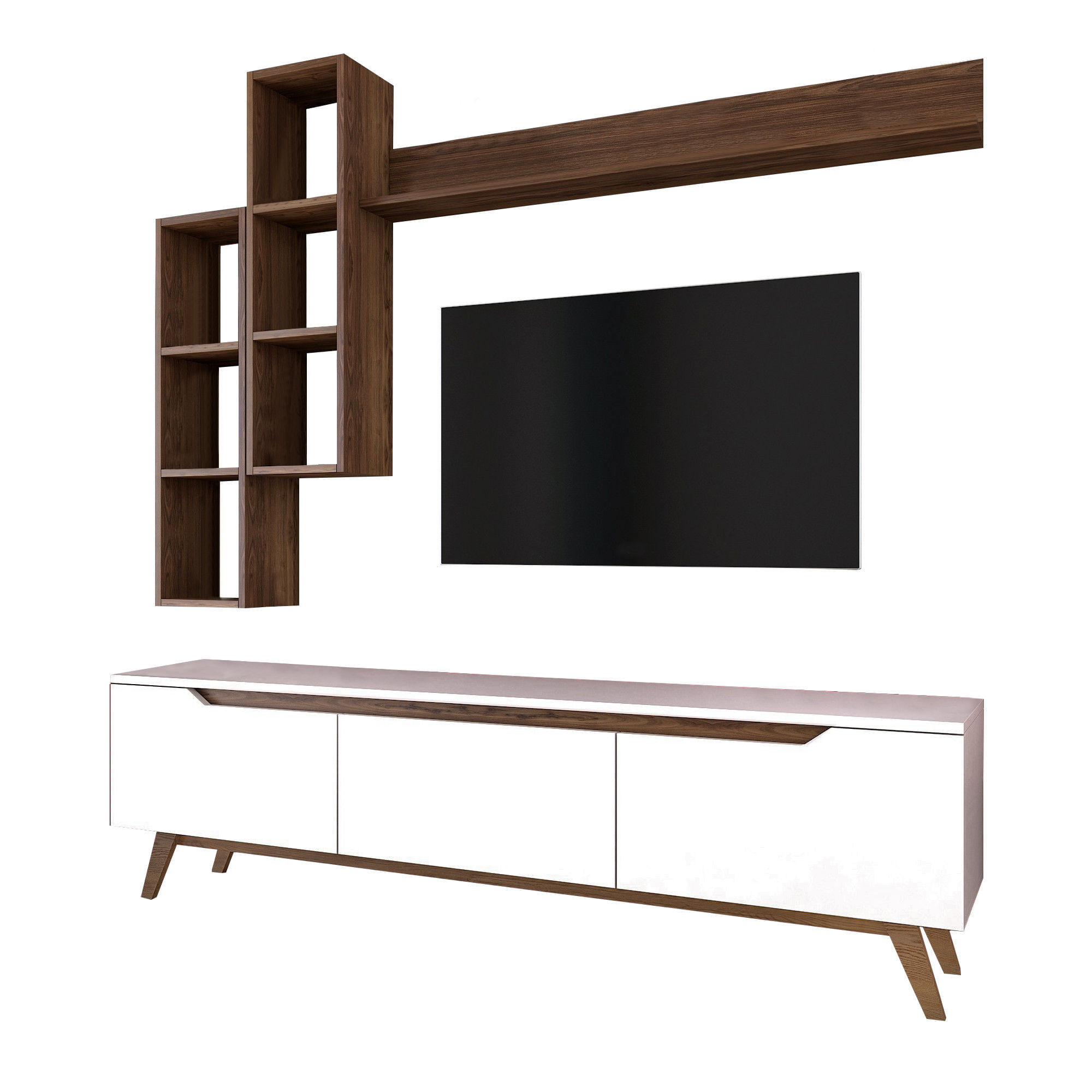 Comoda tv, Hanah Home, pal melaminat, alb si nuc, 180x48.6x35 cm — imaginea 2
