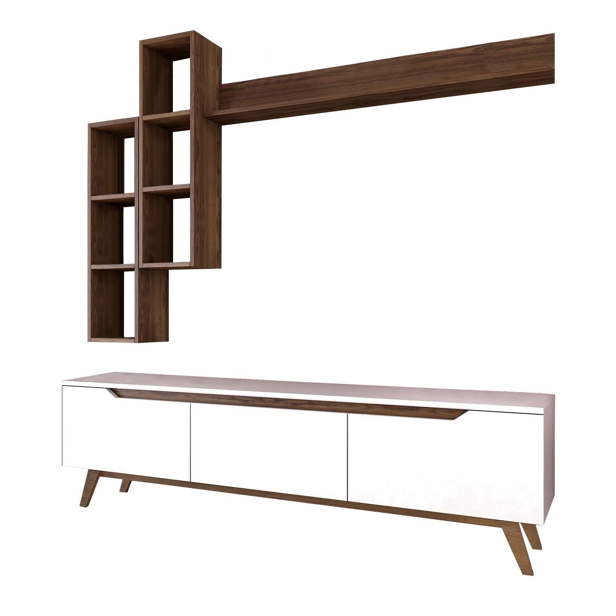 Comoda tv, Hanah Home, pal melaminat, alb si nuc, 180x48.6x35 cm — imaginea 3