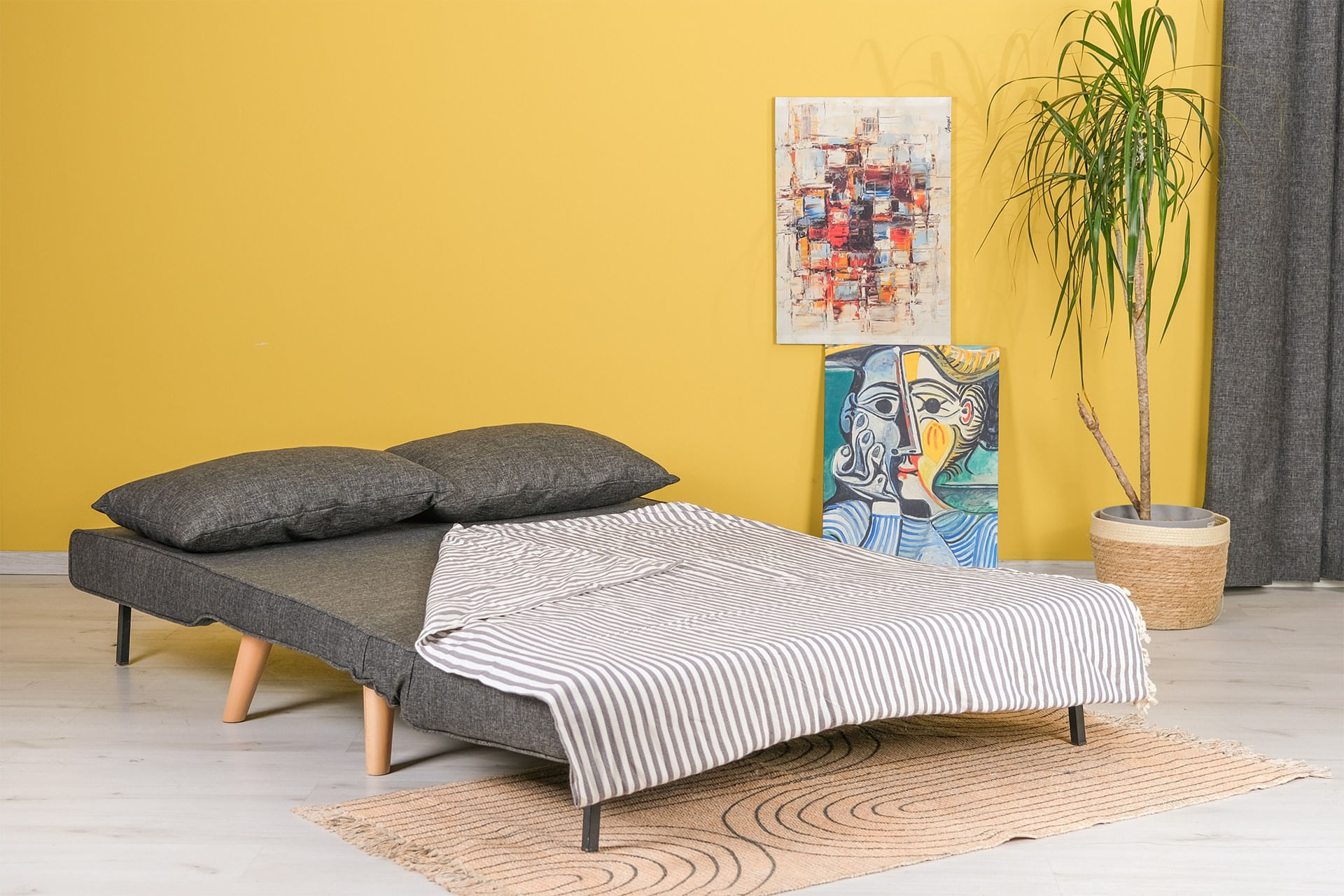 Canapea extensibila, Hanah Home, metal si poliester, gri inchis, 120x79x80 cm — imaginea 5