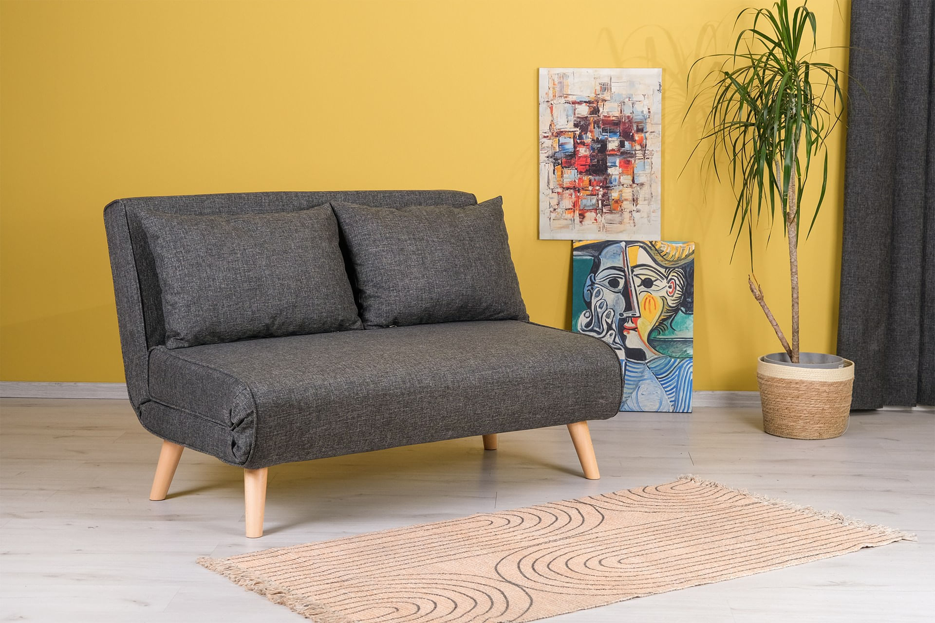Canapea extensibila, Hanah Home, metal si poliester, gri inchis, 120x79x80 cm — imaginea 6