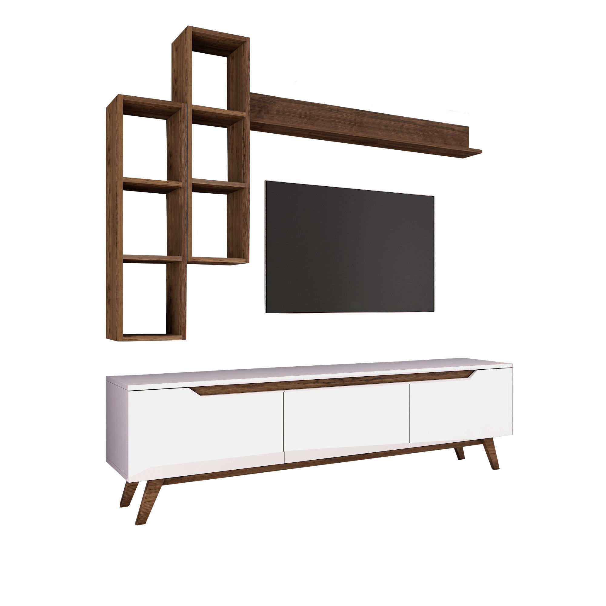 Comoda tv, Hanah Home, pal melaminat, alb si nuc, 180x48.6x35 cm — imaginea 4
