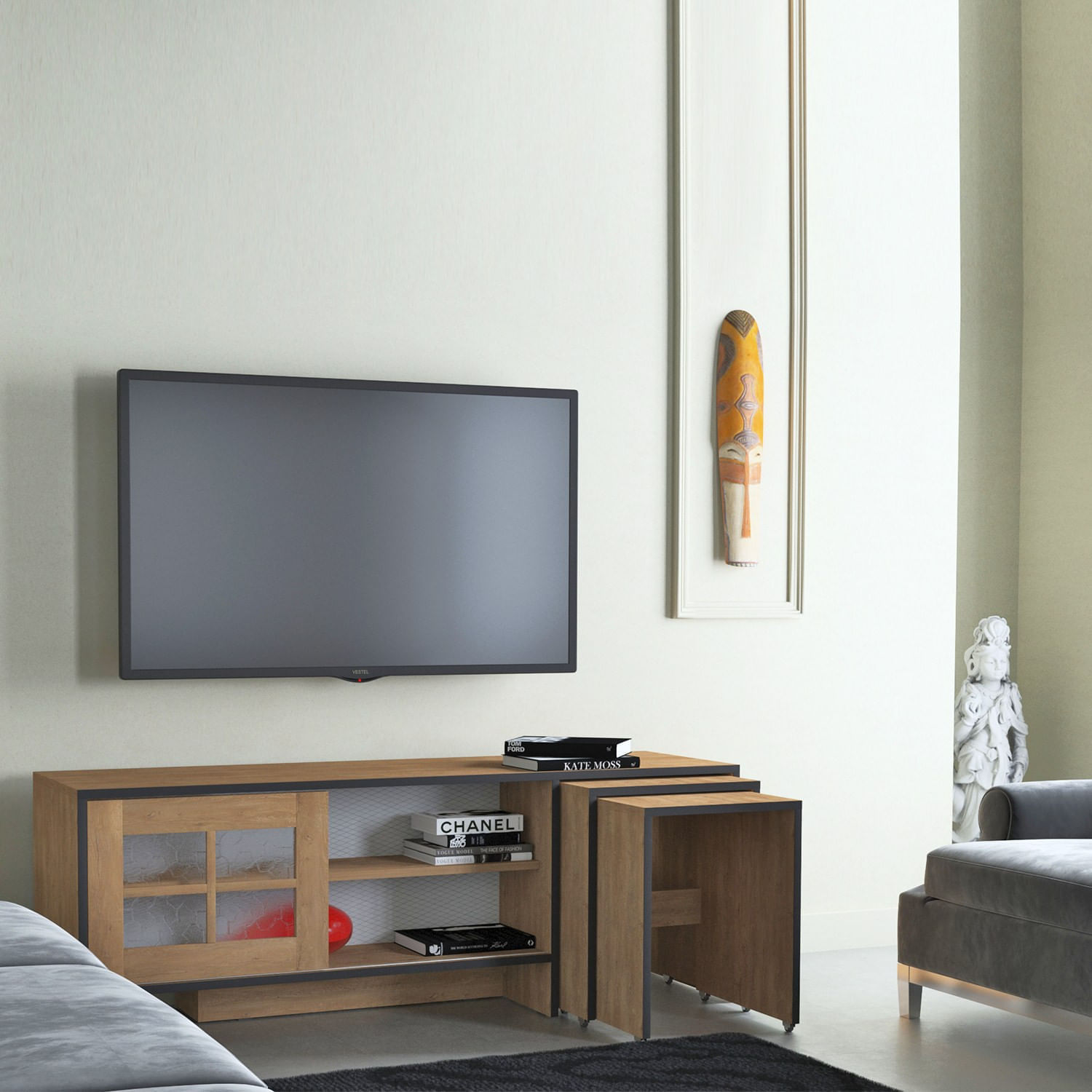Comoda tv, Hanah Home, pal melaminat, stejar, 150x54x42 cm — imaginea 2