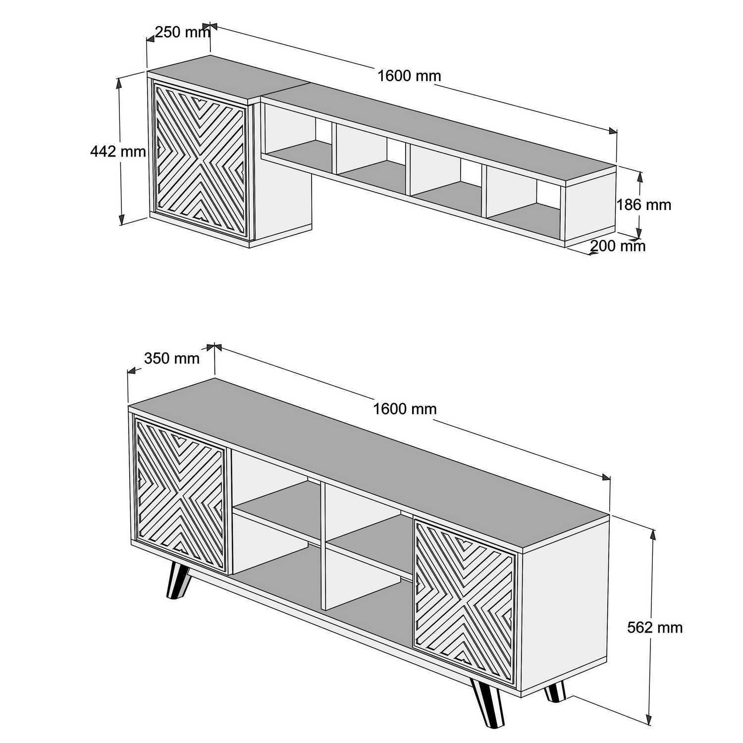 Comoda tv, Hanah Home, pal melaminat, nuc si alb, 160x35x56.2 cm — imaginea 3