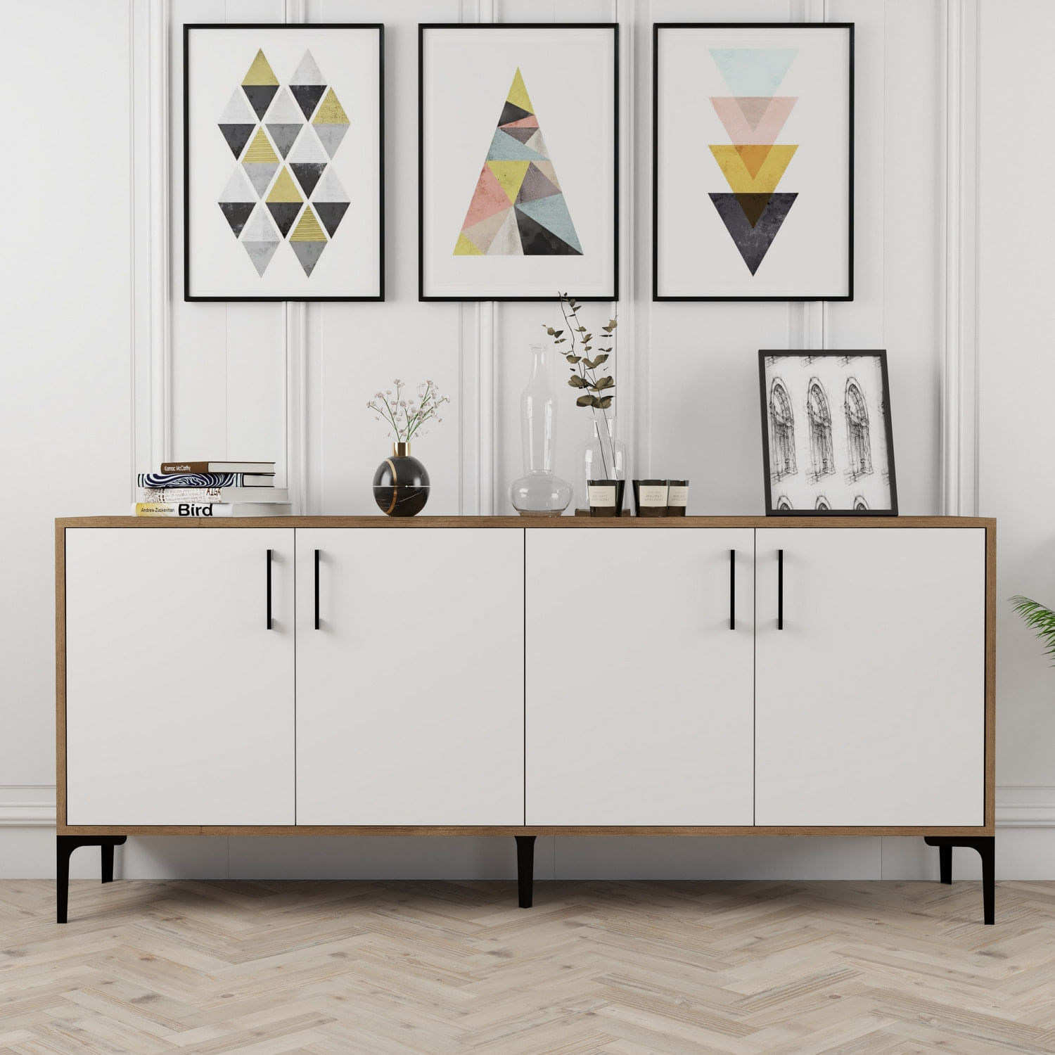Consola, Hanah Home, pal melaminat, nuc si alb, 180x35x78 cm, 845HCT5302 — imaginea 2