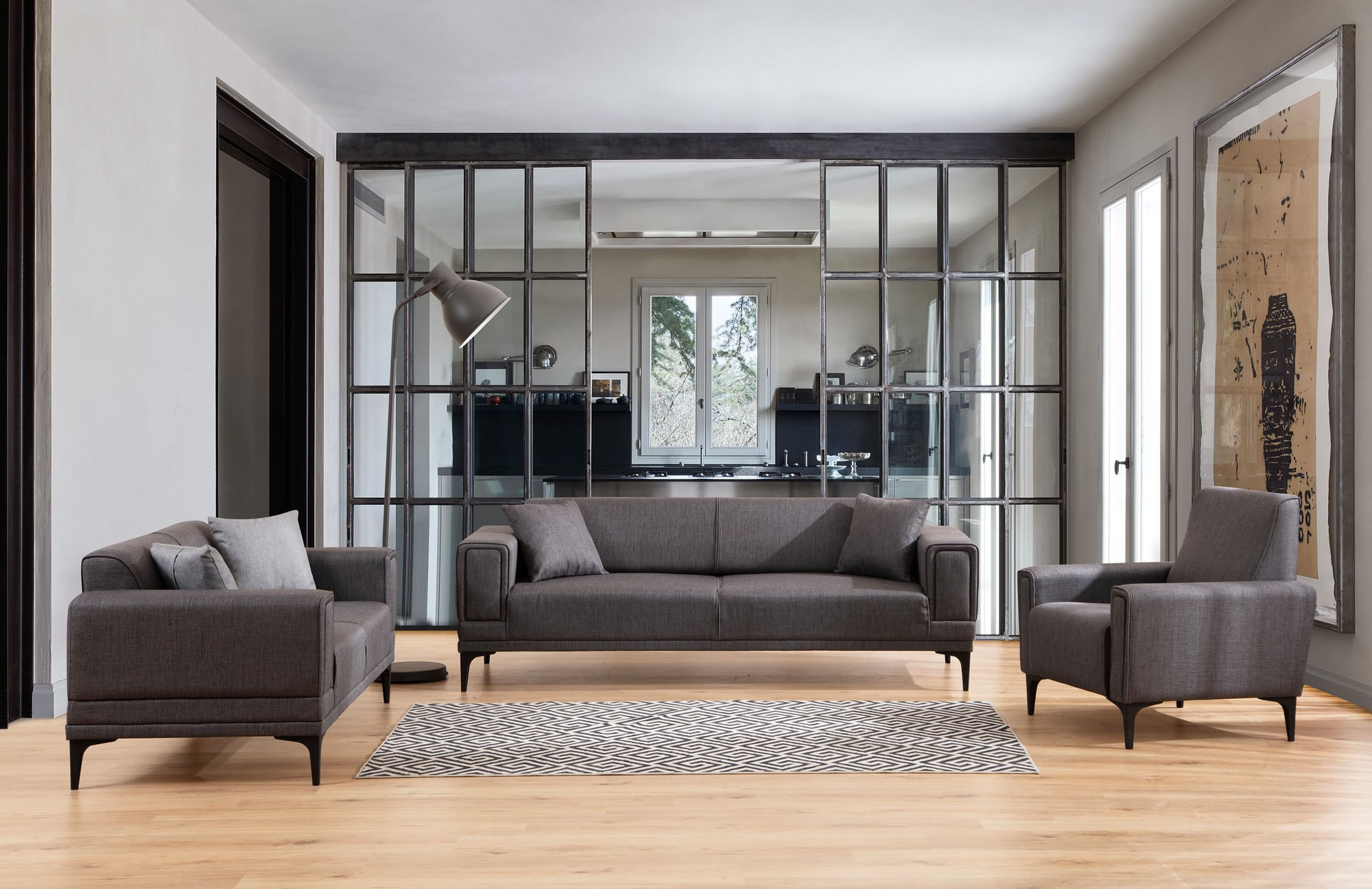 Canapea 2 locuri, Atelier Del Sofa, lemn fag si pal, gri inchis, 170x85x77 cm — imaginea 4