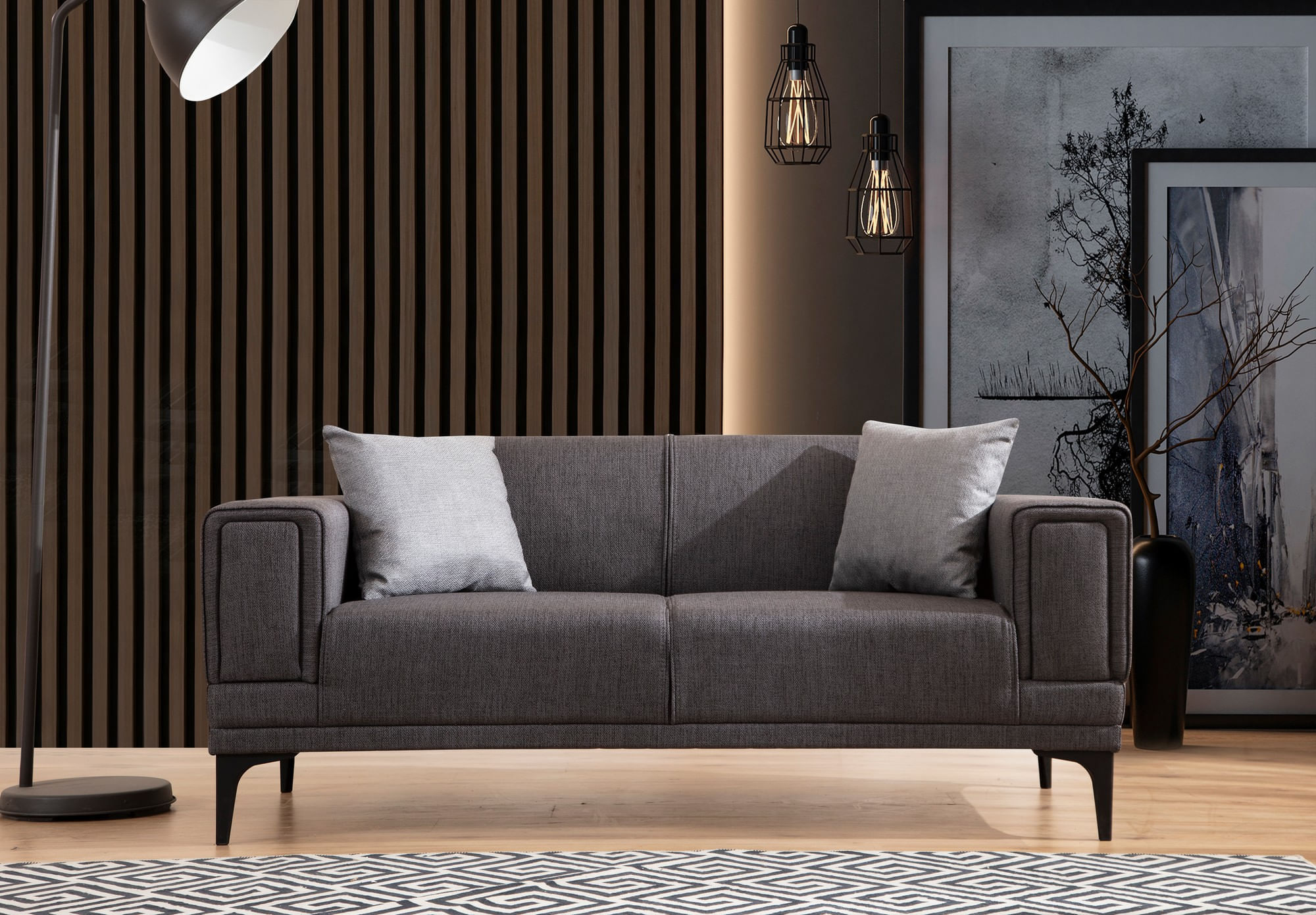 Canapea 2 locuri, Atelier Del Sofa, lemn fag si pal, gri inchis, 170x85x77 cm — imaginea 5