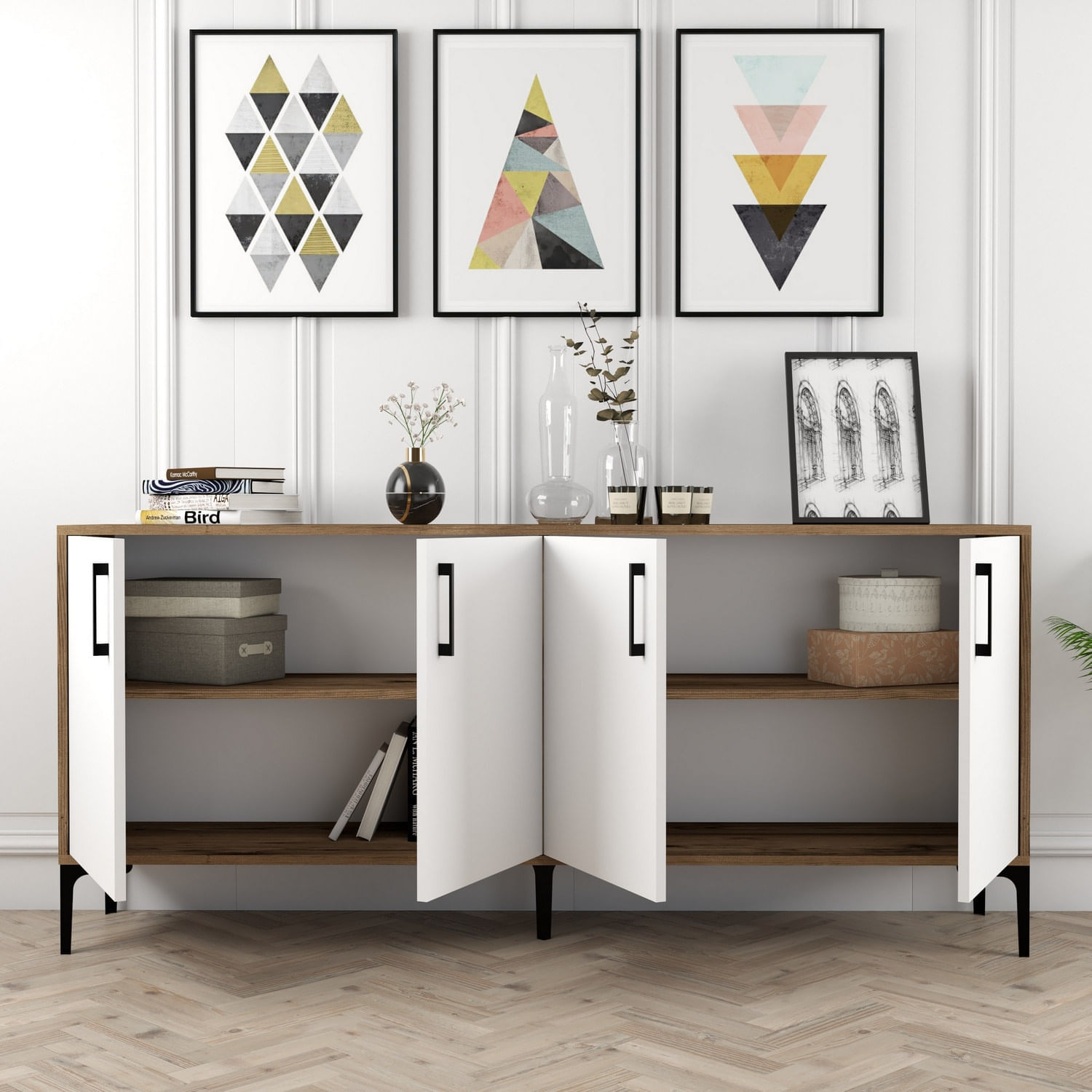 Consola, Hanah Home, pal melaminat, nuc si alb, 180x35x78 cm, 845HCT5302 — imaginea 4