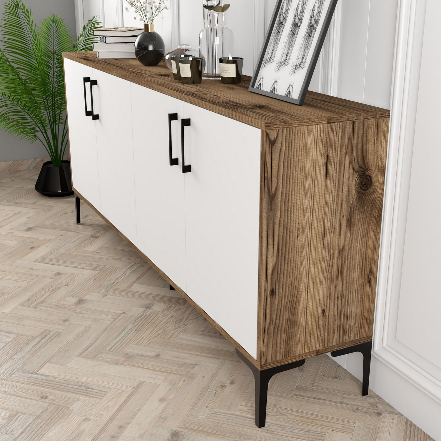 Consola, Hanah Home, pal melaminat, nuc si alb, 180x35x78 cm, 845HCT5302 — imaginea 5