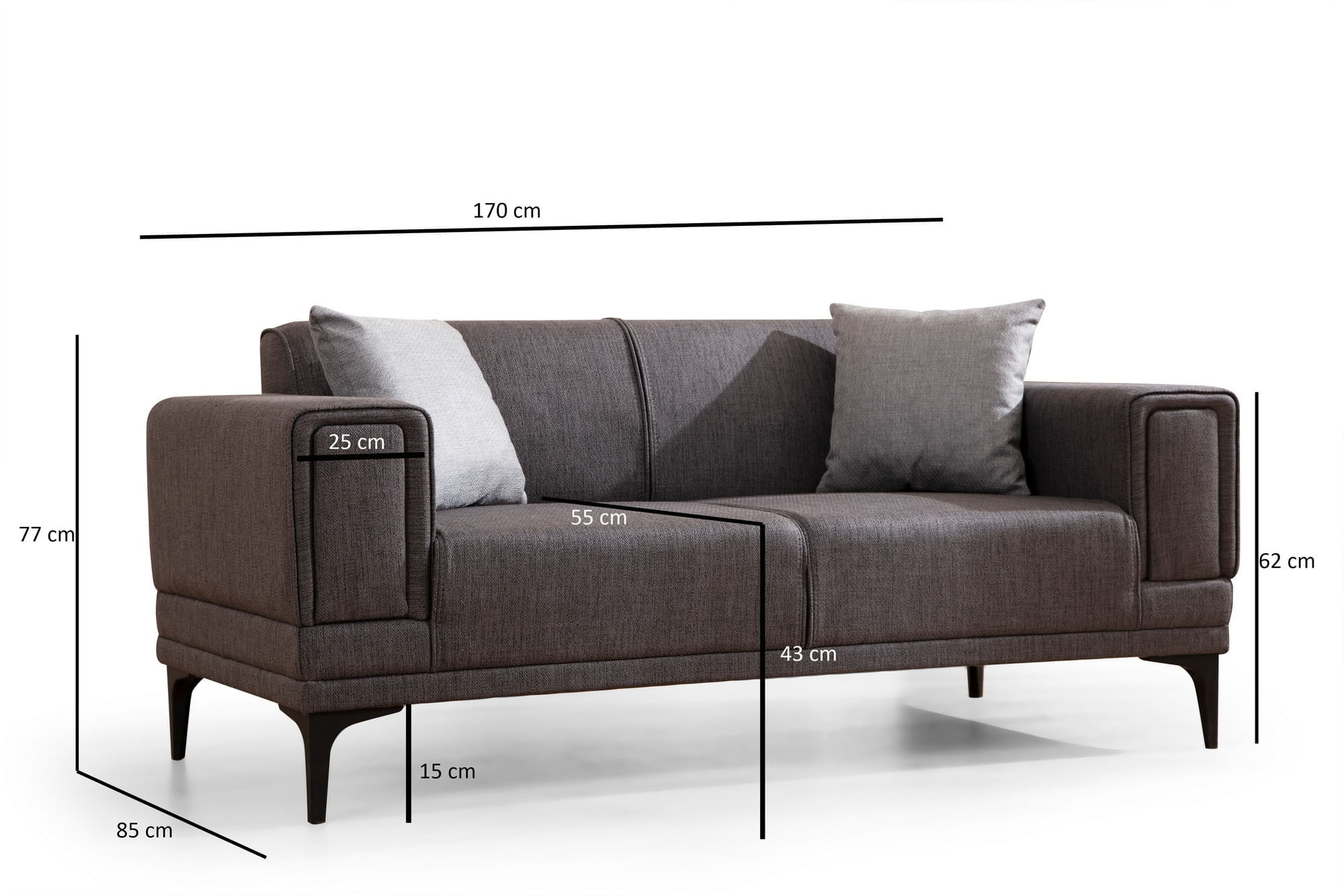 Canapea 2 locuri, Atelier Del Sofa, lemn fag si pal, gri inchis, 170x85x77 cm — imaginea 7