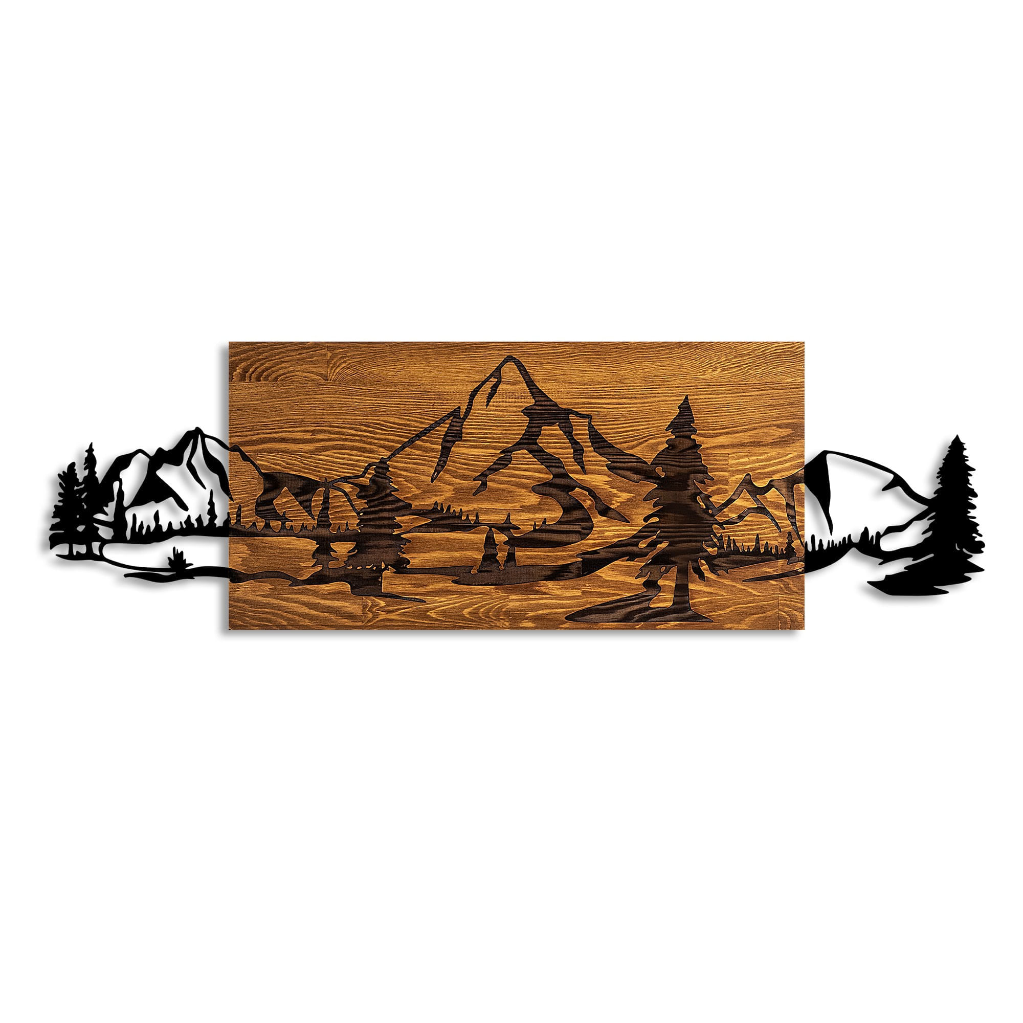 Accesoriu decorativ de perete, Wallxpert, lemn si metal, nuc si negru, 93x29 cm