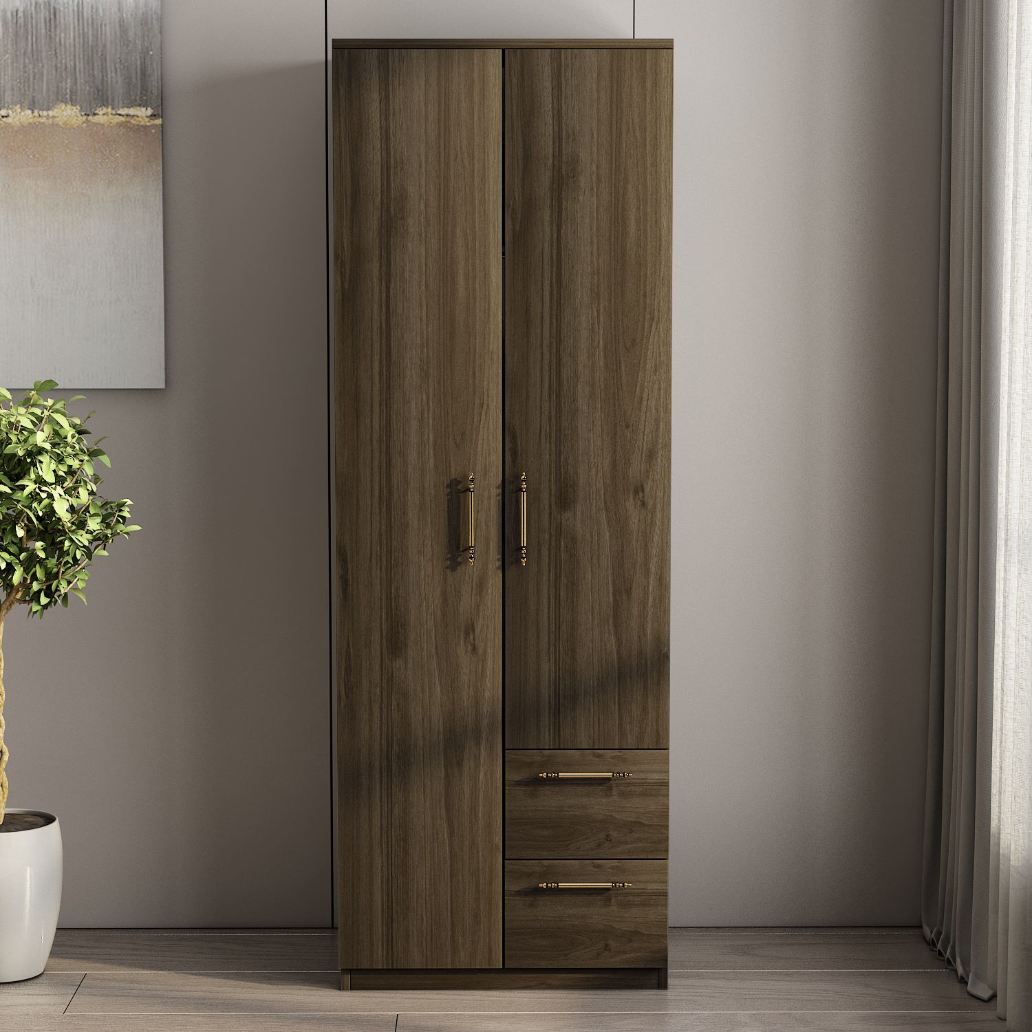 Sifonier, Hanah Home, pal melaminat, nuc, 60x45x171.8 cm — imaginea 2
