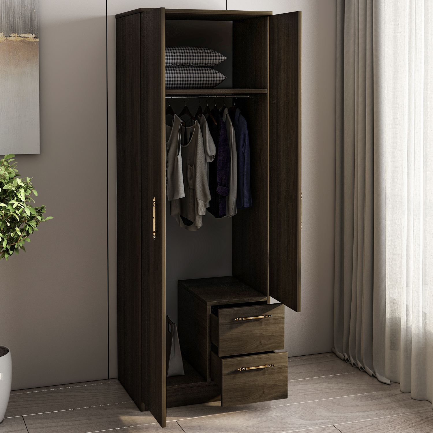 Sifonier, Hanah Home, pal melaminat, nuc, 60x45x171.8 cm — imaginea 3