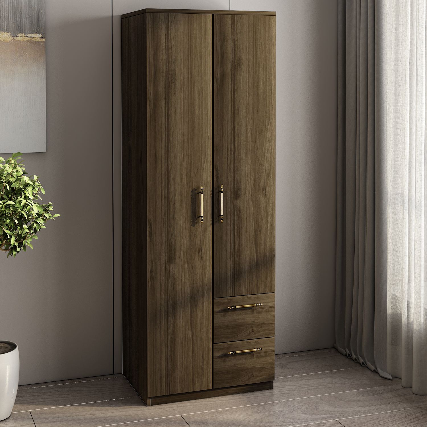 Sifonier, Hanah Home, pal melaminat, nuc, 60x45x171.8 cm — imaginea 4