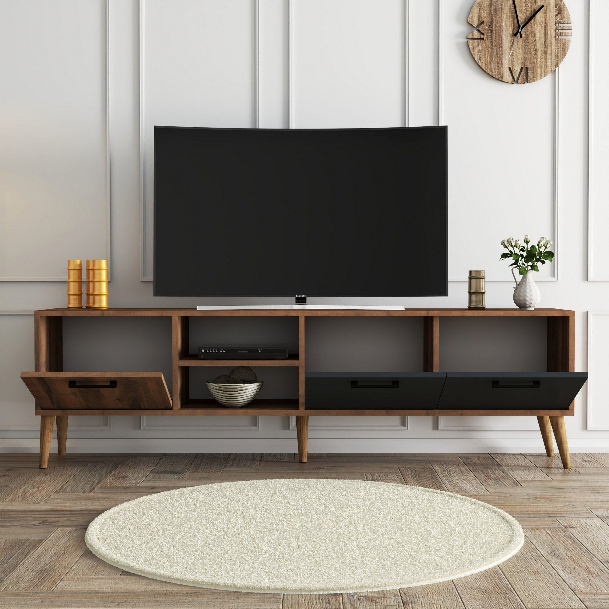 Comoda tv, Hanah Home, pal melaminat, nuc si antracit, 180x35x53 cm — imaginea 4