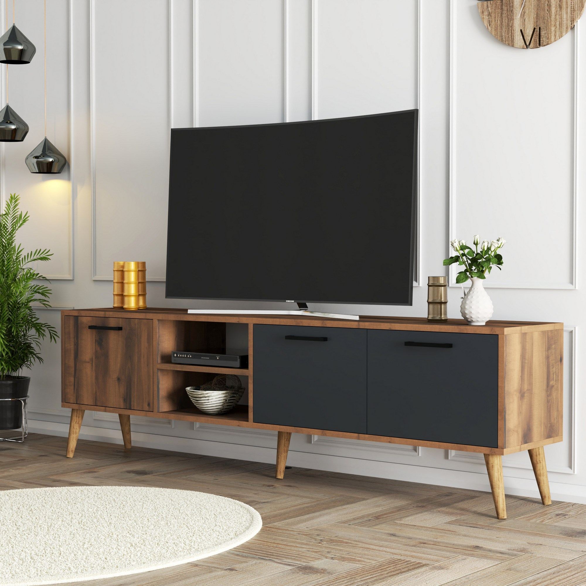 Comoda tv, Hanah Home, pal melaminat, nuc si antracit, 180x35x53 cm — imaginea 5