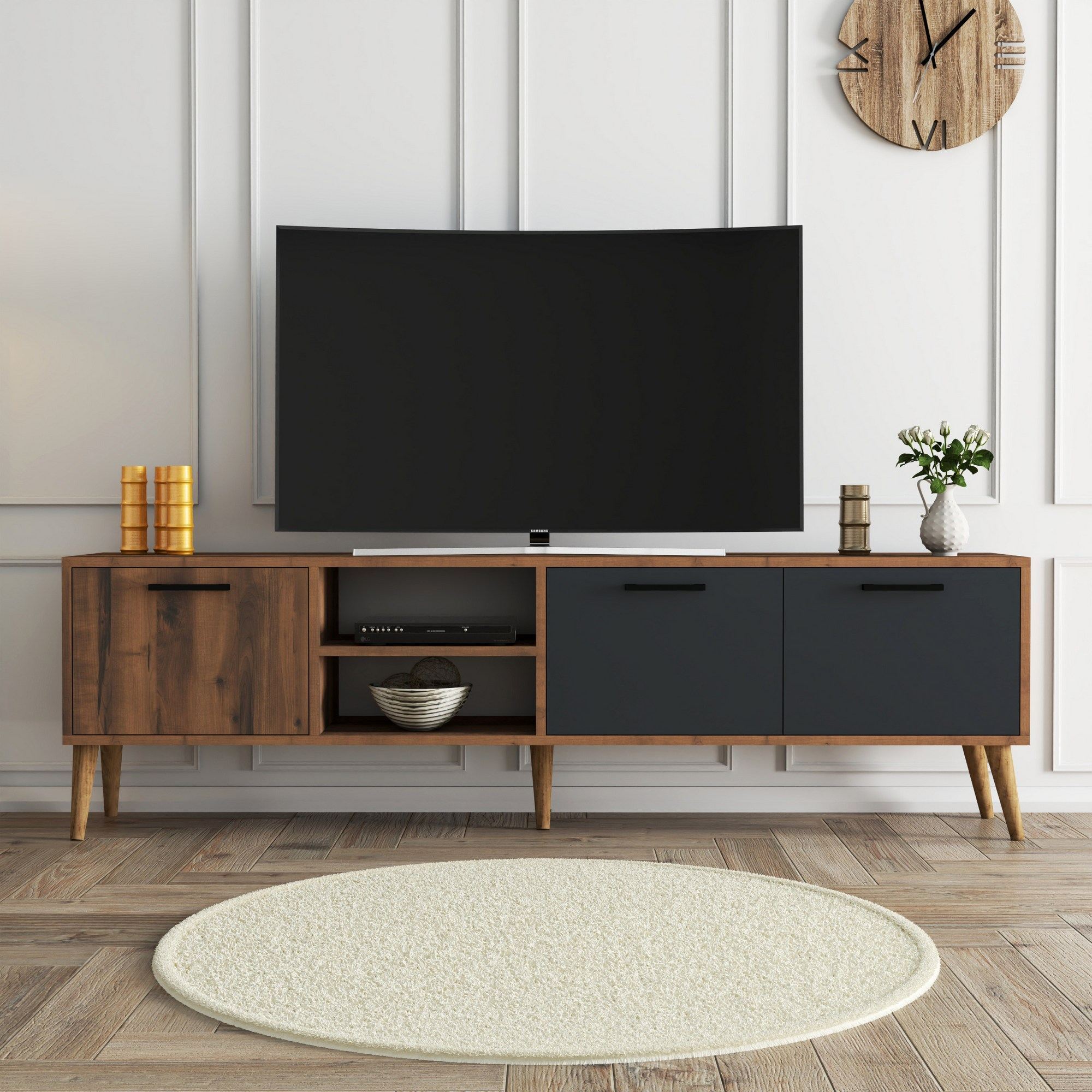 Comoda tv, Hanah Home, pal melaminat, nuc si antracit, 180x35x53 cm — imaginea 6