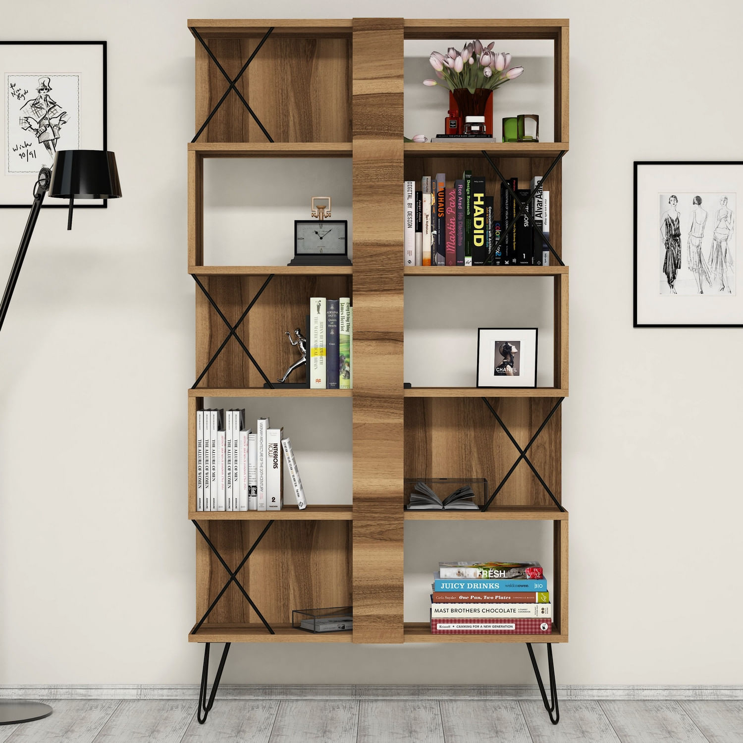 Birou cu rafturi, Hanah Home, pal melaminat, nuc si negru, 120x60x78.8 cm, 845HCT3830 — imaginea 3