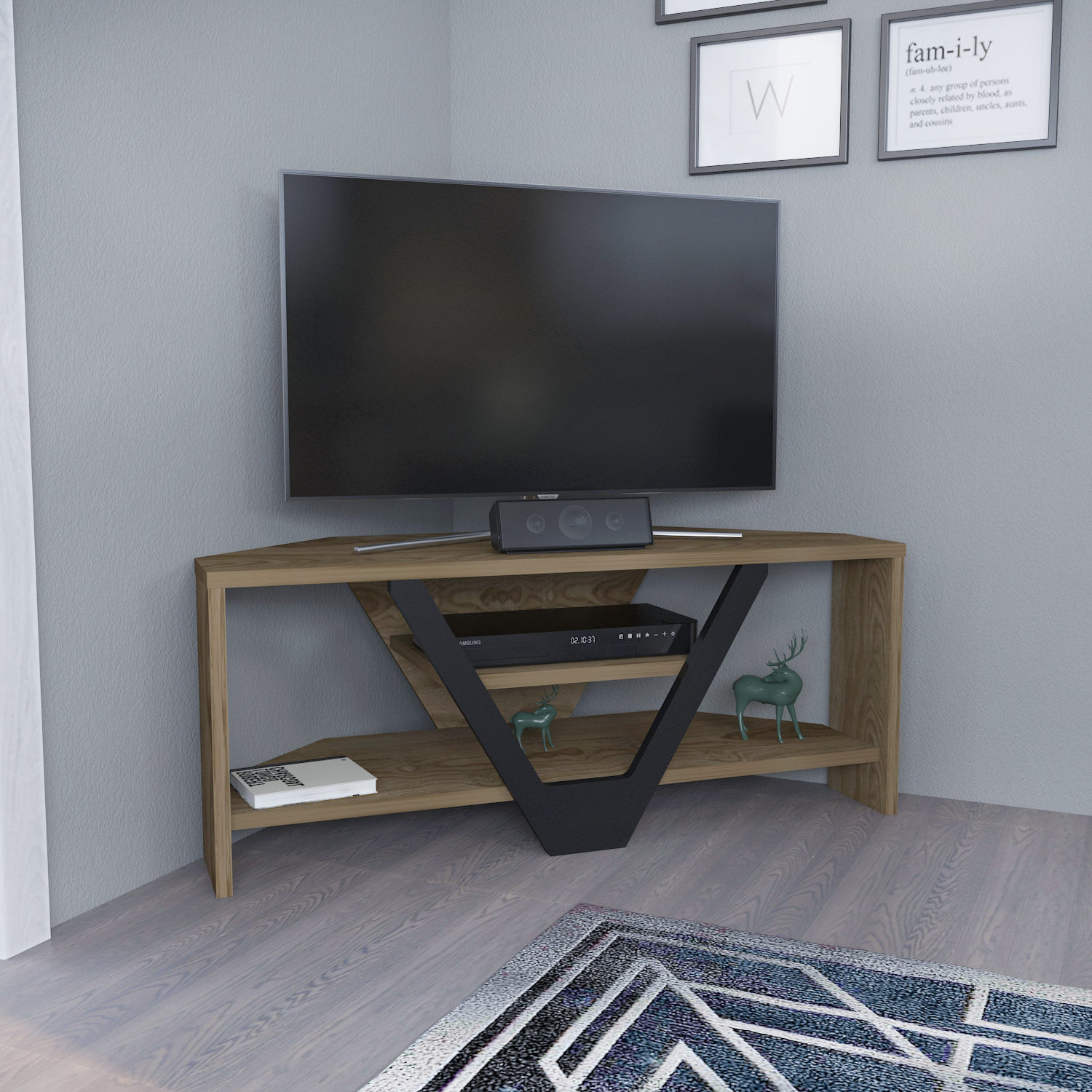 Comoda tv, Hanah Home, pal melaminat, oud si negru, 90x35x36.8 cm — imaginea 3