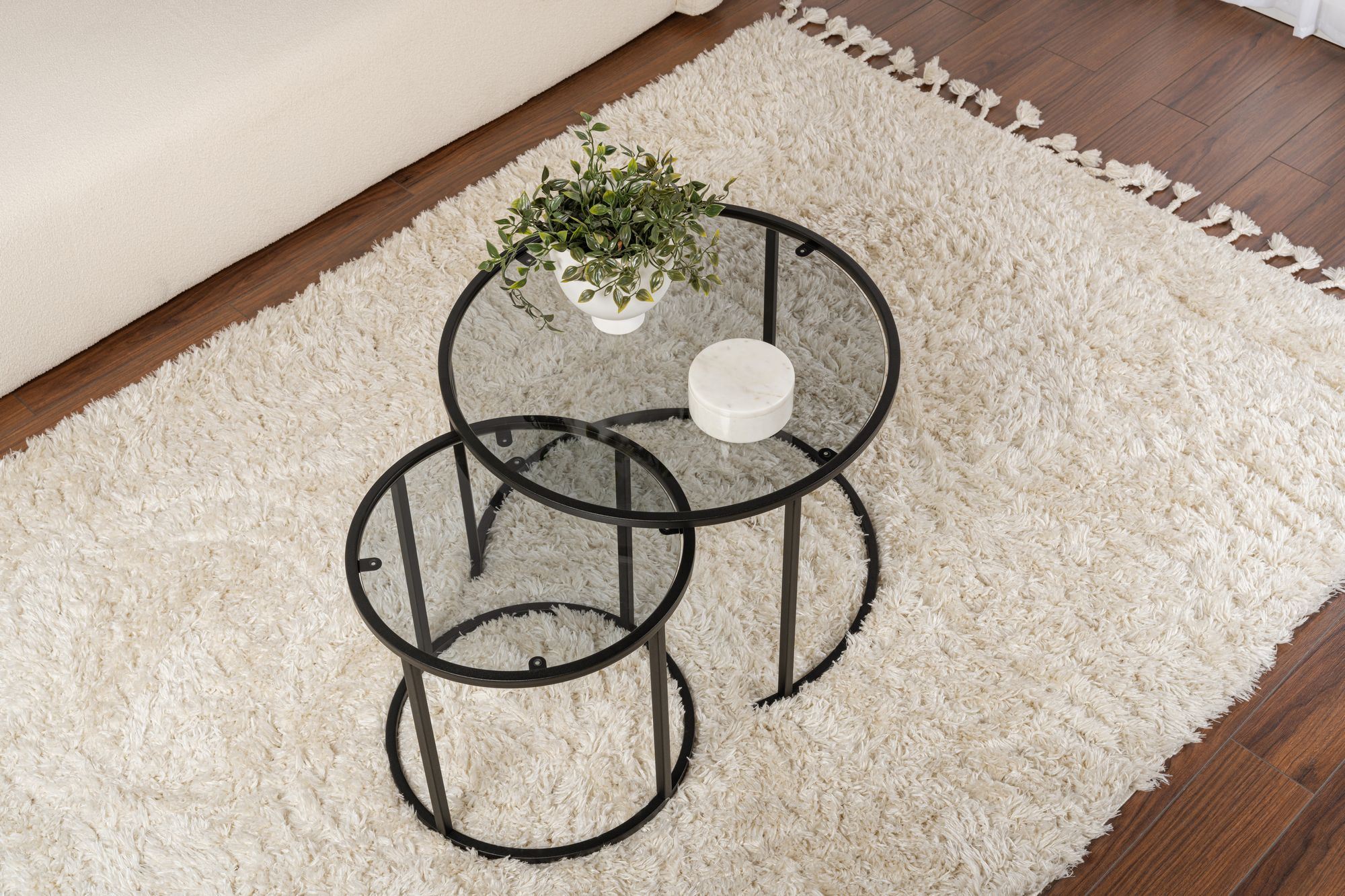 Set masute de cafea, Hanah Home, sticla securizata si metal, negru, 60x42 cm - 1 | YEO