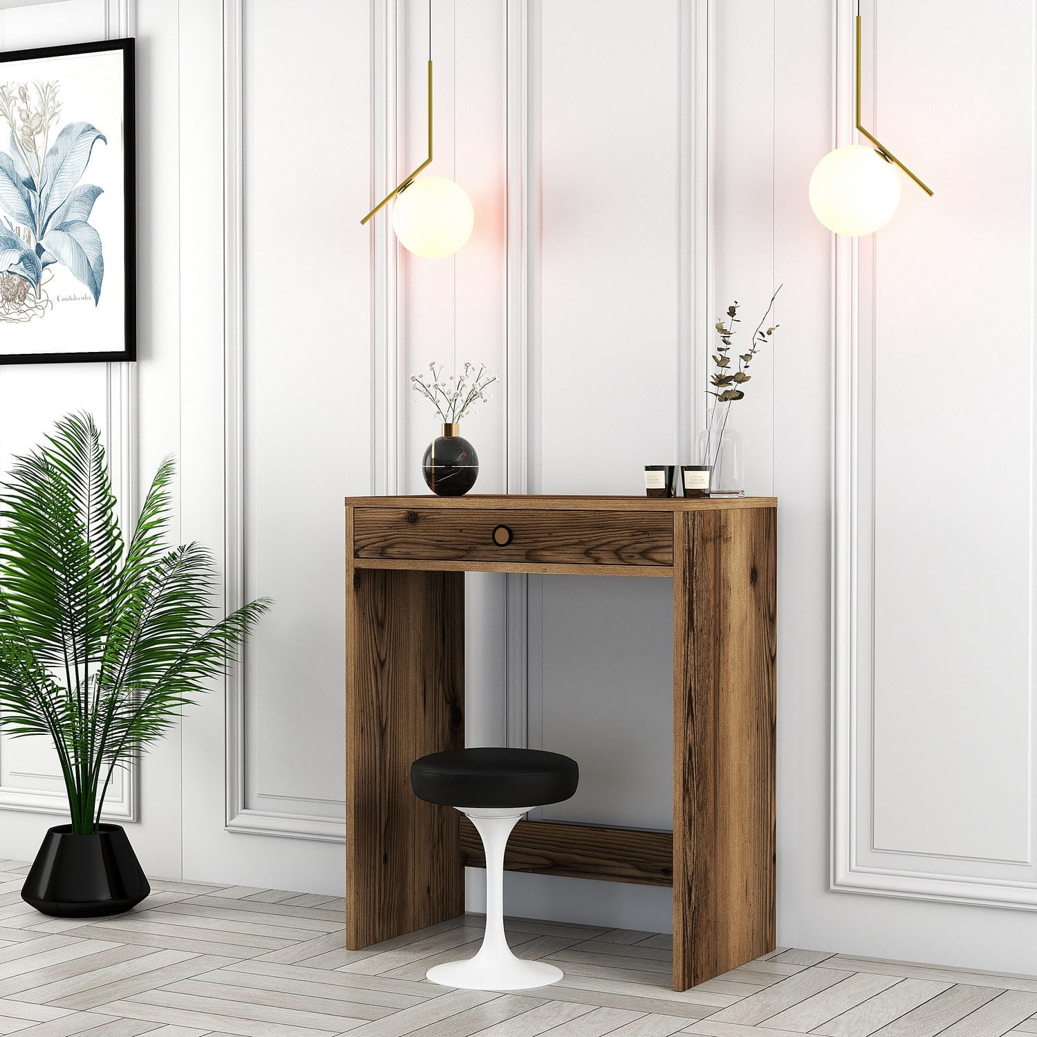 Masa de machiaj, Hanah Home, panou aglomerat cu melamina, nuc, 70x40x84,7 cm — imaginea 2