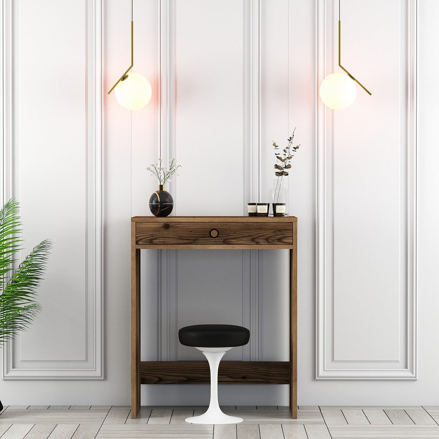 Masa de machiaj, Hanah Home, panou aglomerat cu melamina, nuc, 70x40x84,7 cm — imaginea 3