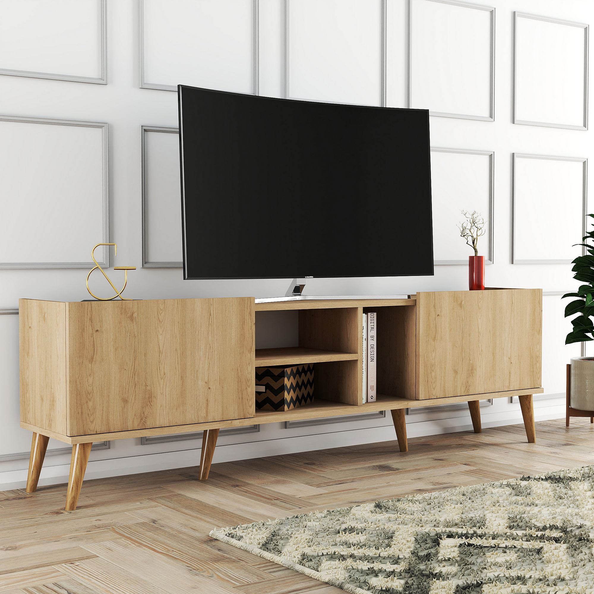 Comoda tv, Hanah Home, pal melaminat, stejar, 180x52x34 cm — imaginea 3