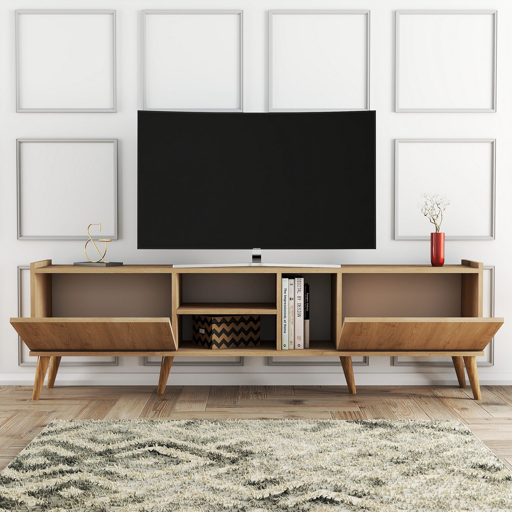 Comoda tv, Hanah Home, pal melaminat, stejar, 180x52x34 cm — imaginea 4
