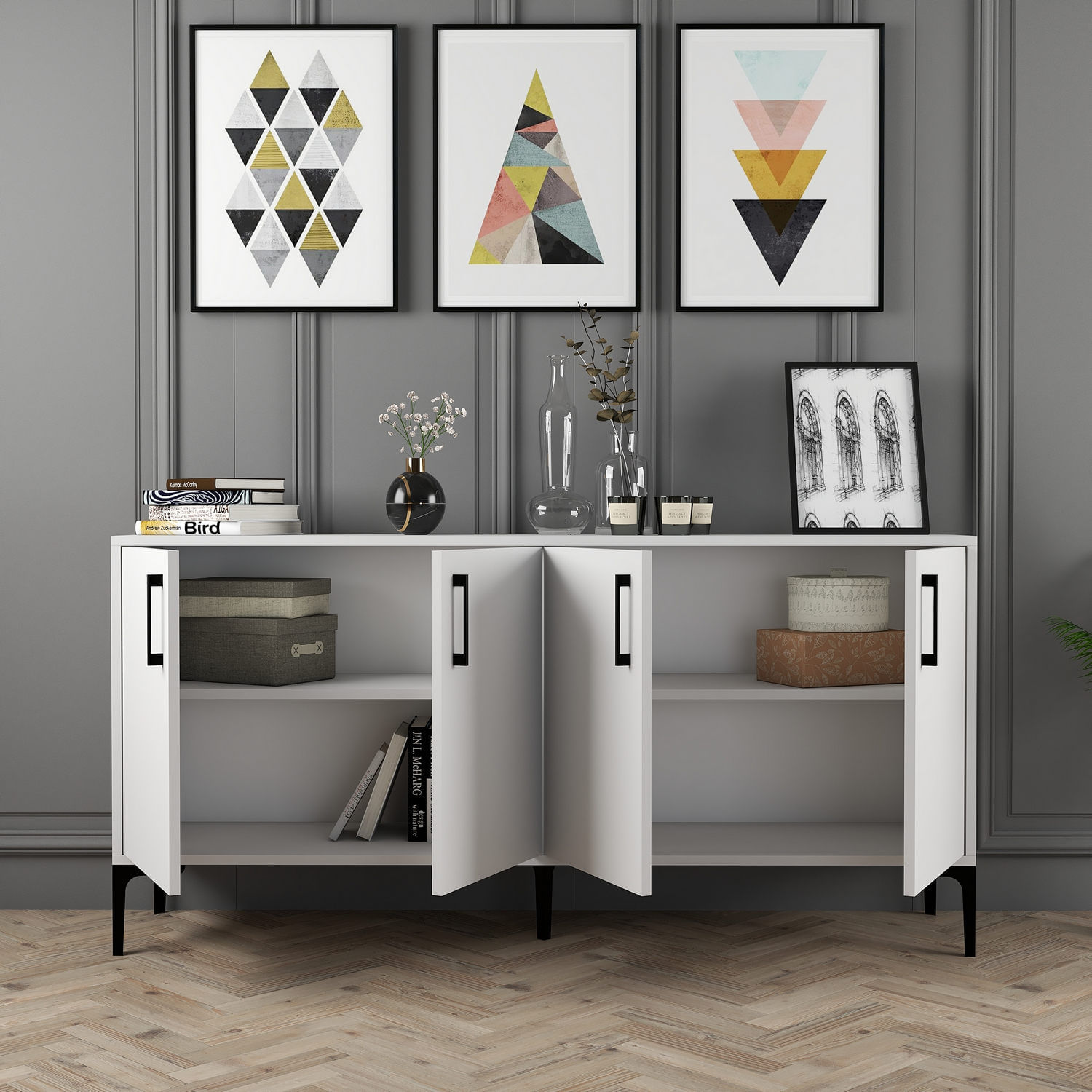 Consola, Hanah Home, pal melaminat, alb, 160x35x78 cm, 845HCT5328 — imaginea 3