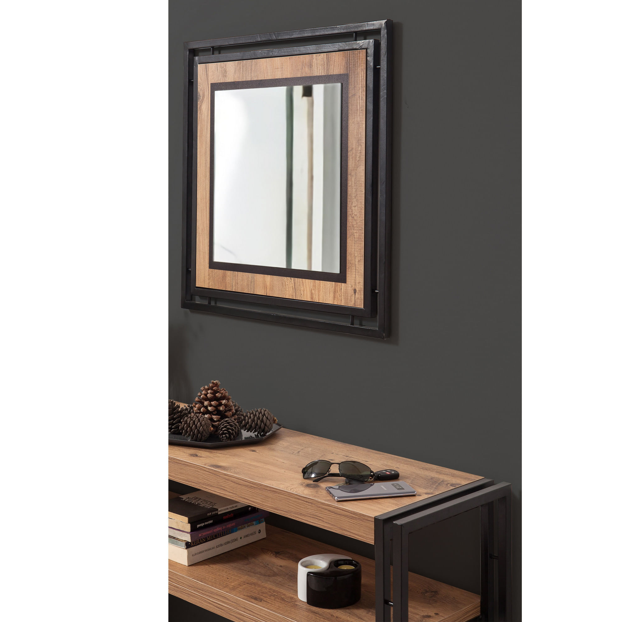 Consola, Hanah Home, pal melaminat, pin atlantic si negru, 140x35x80 cm — imaginea 3