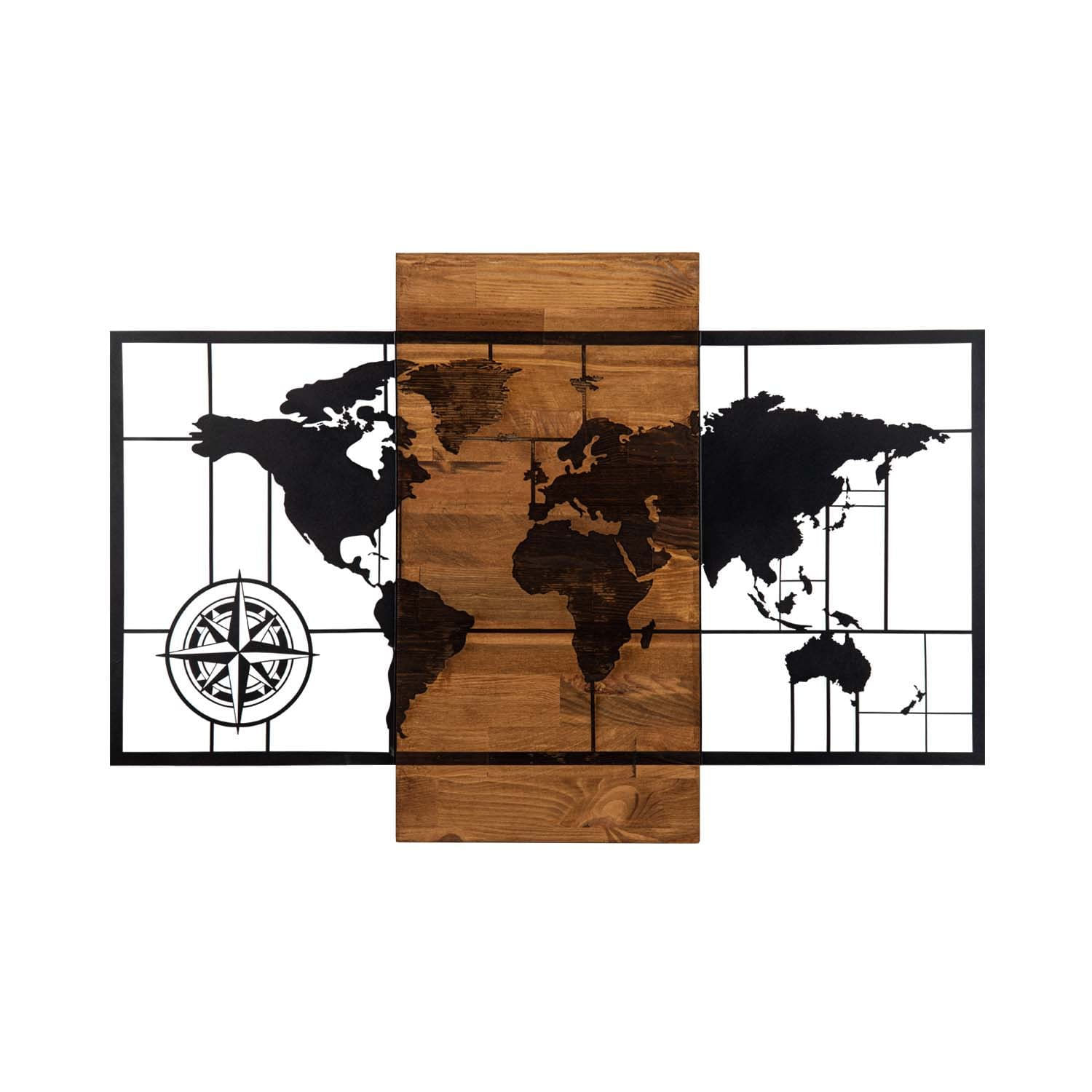 Tablou decorativ de perete, Wallxpert, metal, negru si nuc, 85x58 cm
