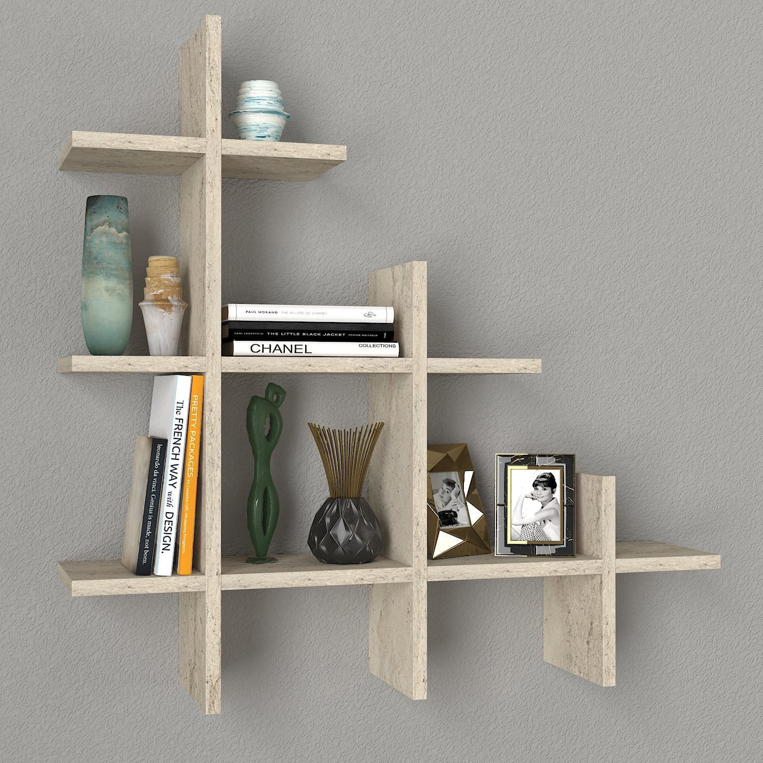 Raft de perete, Hanah Home, pal melaminat, travertin, 81.8x80x18 cm — imaginea 5