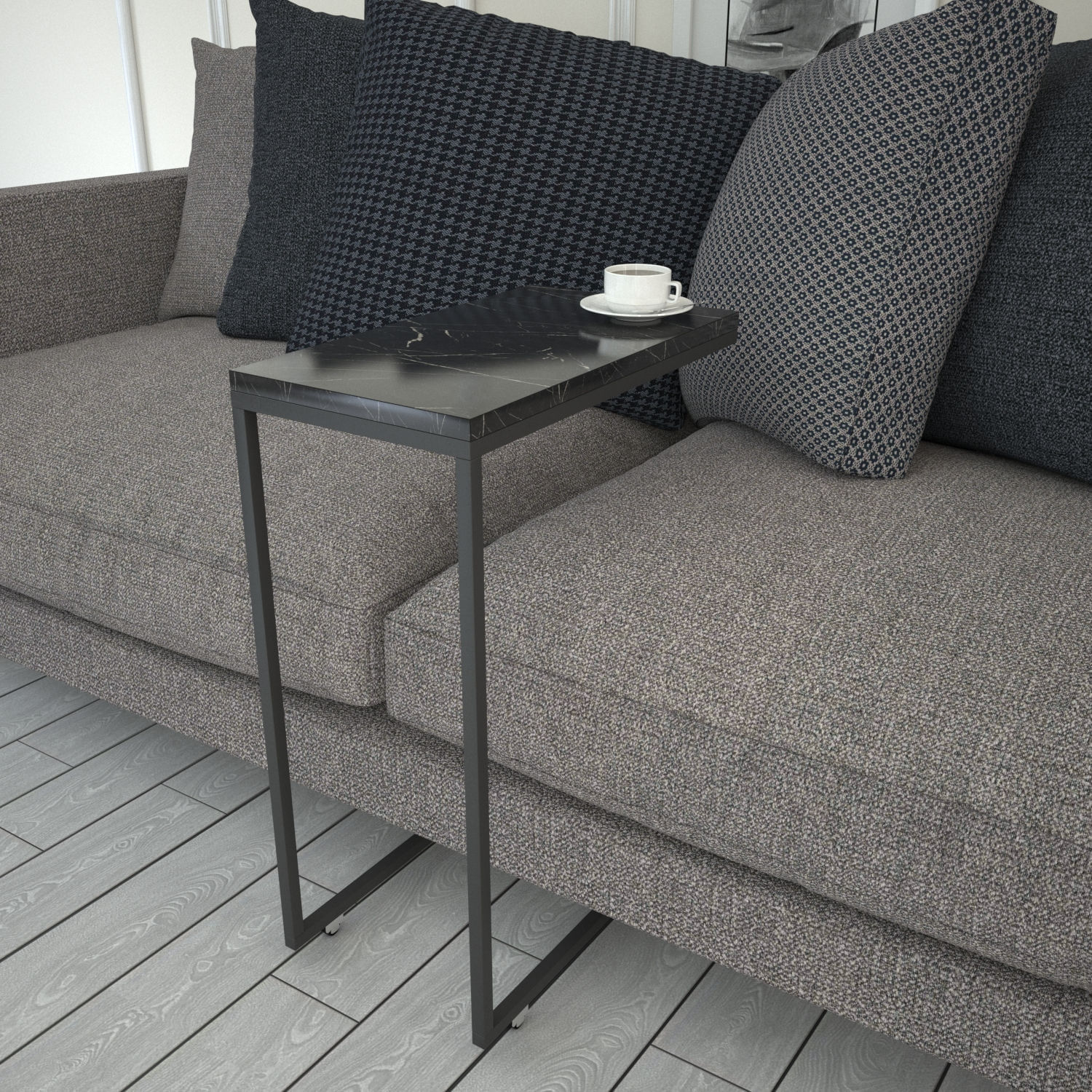 Masuta laterala, Hanah Home, panou aglomerat melaminat, negru alb, 46x26x62 cm — imaginea 2