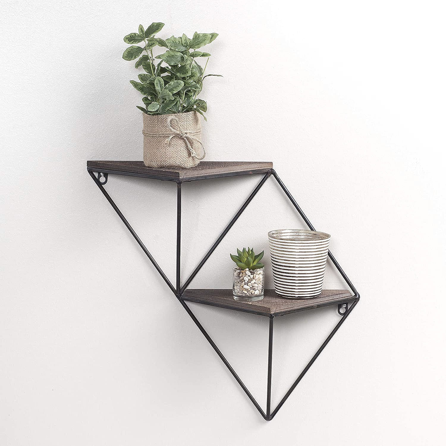 Raft de perete, Hanah Home, lemn molid, nuc si negru, 33x30x13 cm — imaginea 4