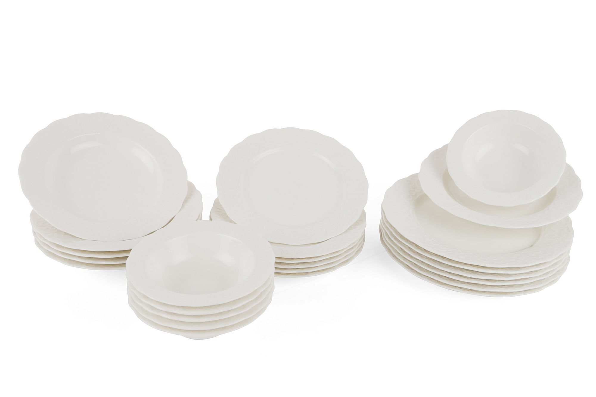 Set de masa, Hermia, alb, 24 piese, 100% portelan, compatibil masina de spalat vase, compatibil cuptor microunde