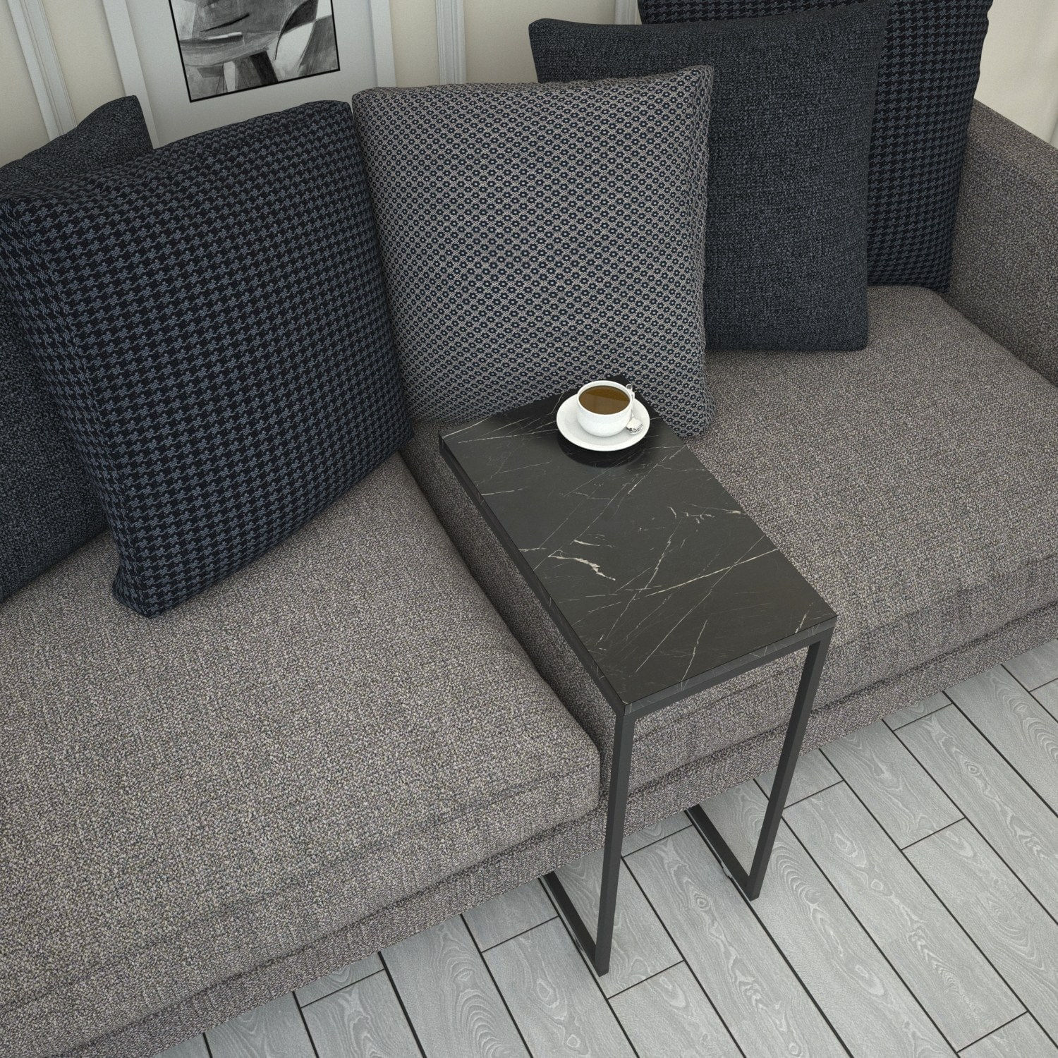 Masuta laterala, Hanah Home, panou aglomerat melaminat, negru alb, 46x26x62 cm — imaginea 4