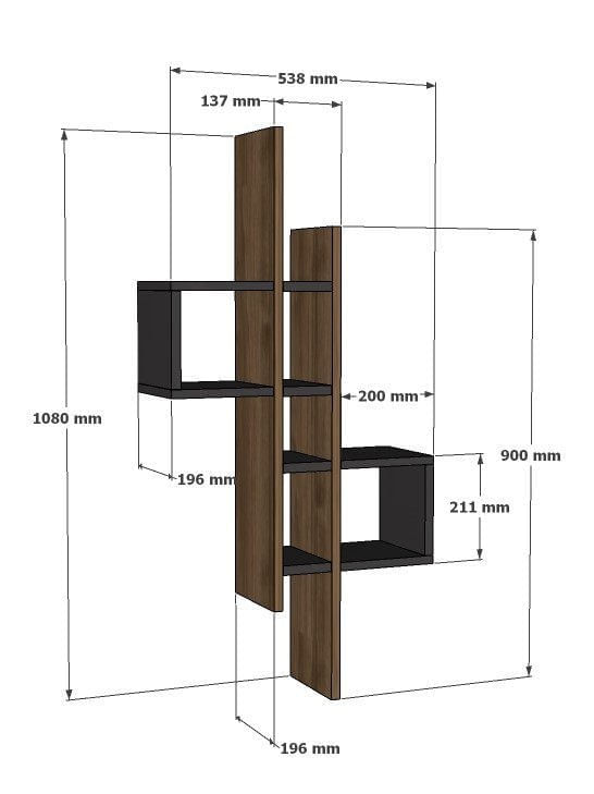 Raft de perete, Hanah Home, pal melaminat, stejar safir si alb, 53.8x19.6x108 cm — imaginea 5