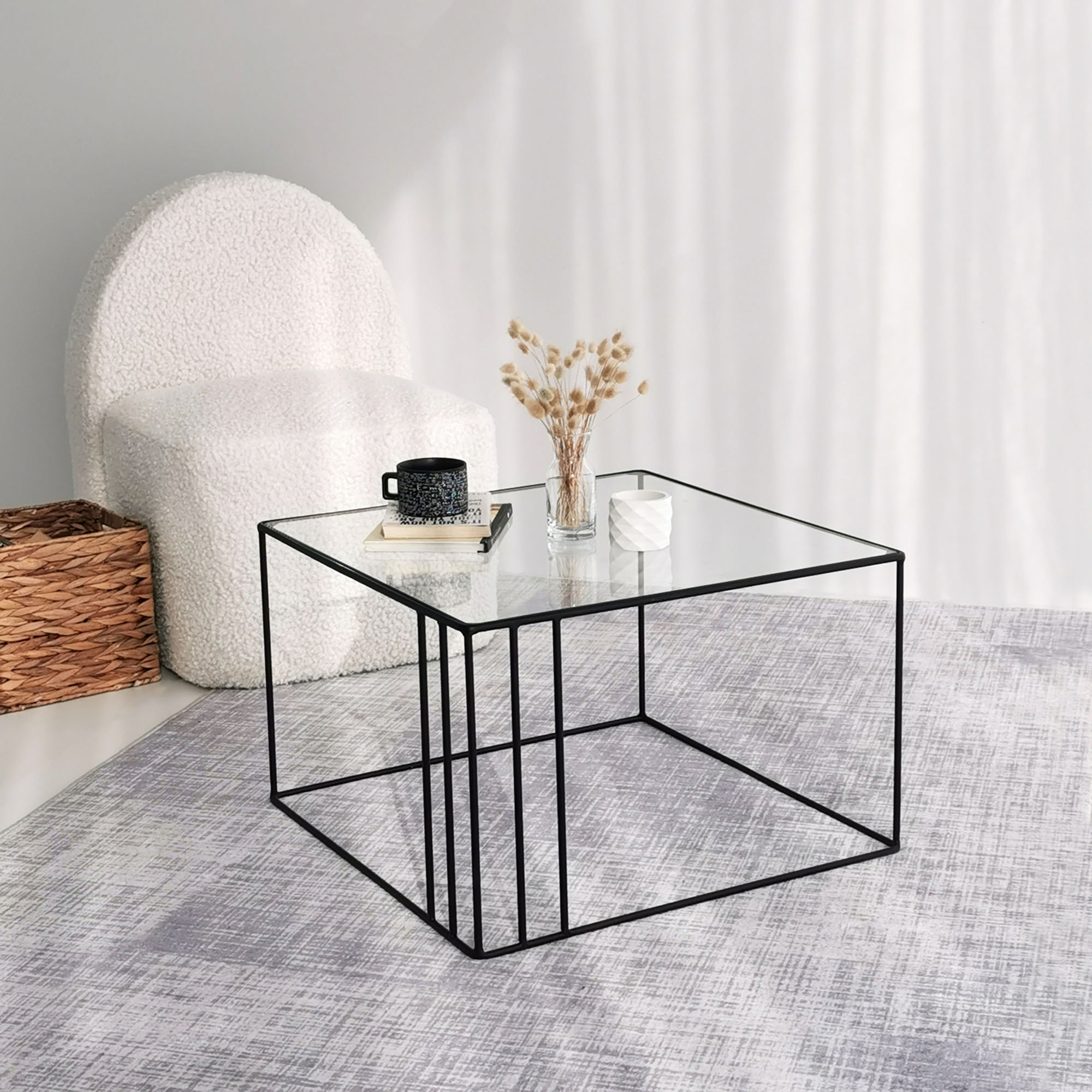 Masuta de cafea, Hanah Home, sticla securizata si metal, negru, 55x55x36 cm — imaginea 2