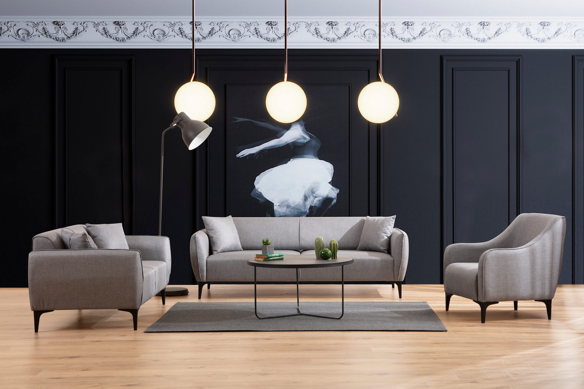 Canapea 2 locuri, Hanah Home, lemn fag si pal, gri, 160x67x95 cm — imaginea 4