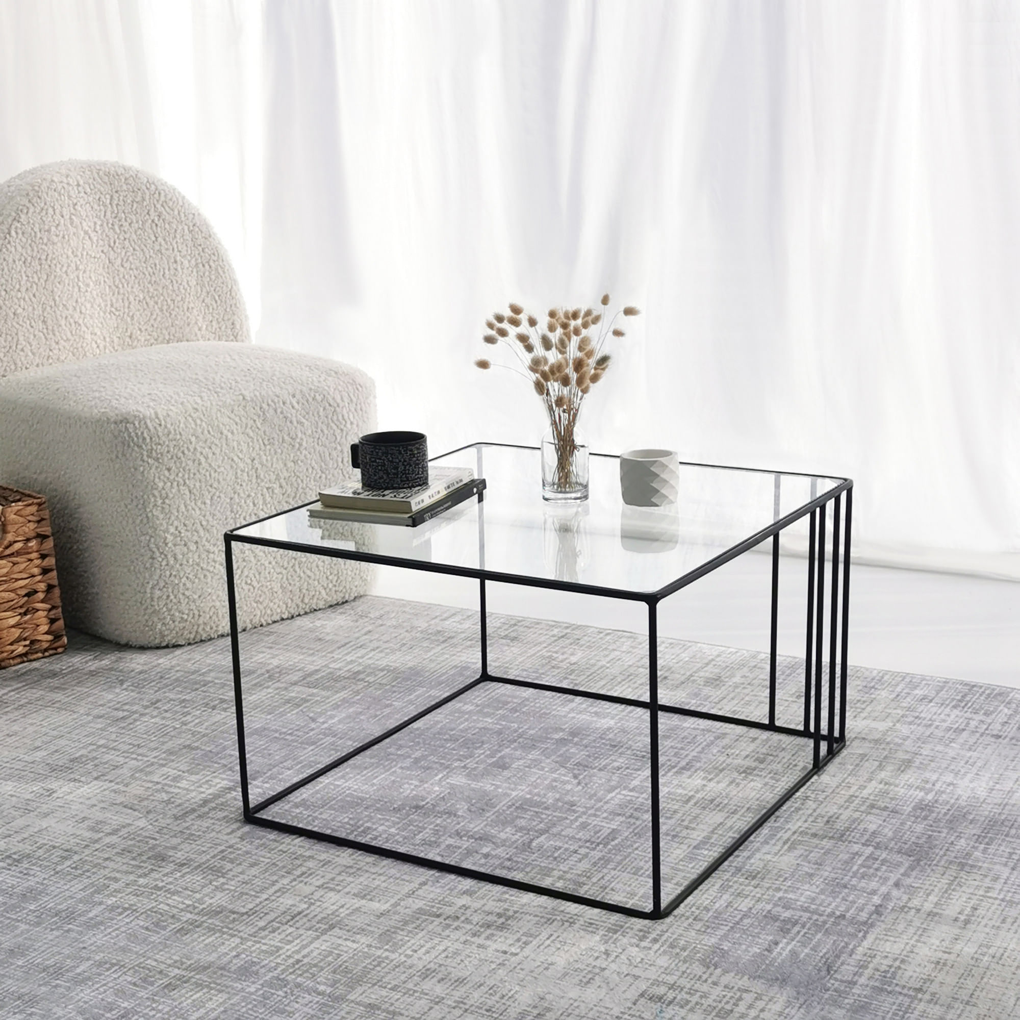 Masuta de cafea, Hanah Home, sticla securizata si metal, negru, 55x55x36 cm — imaginea 3
